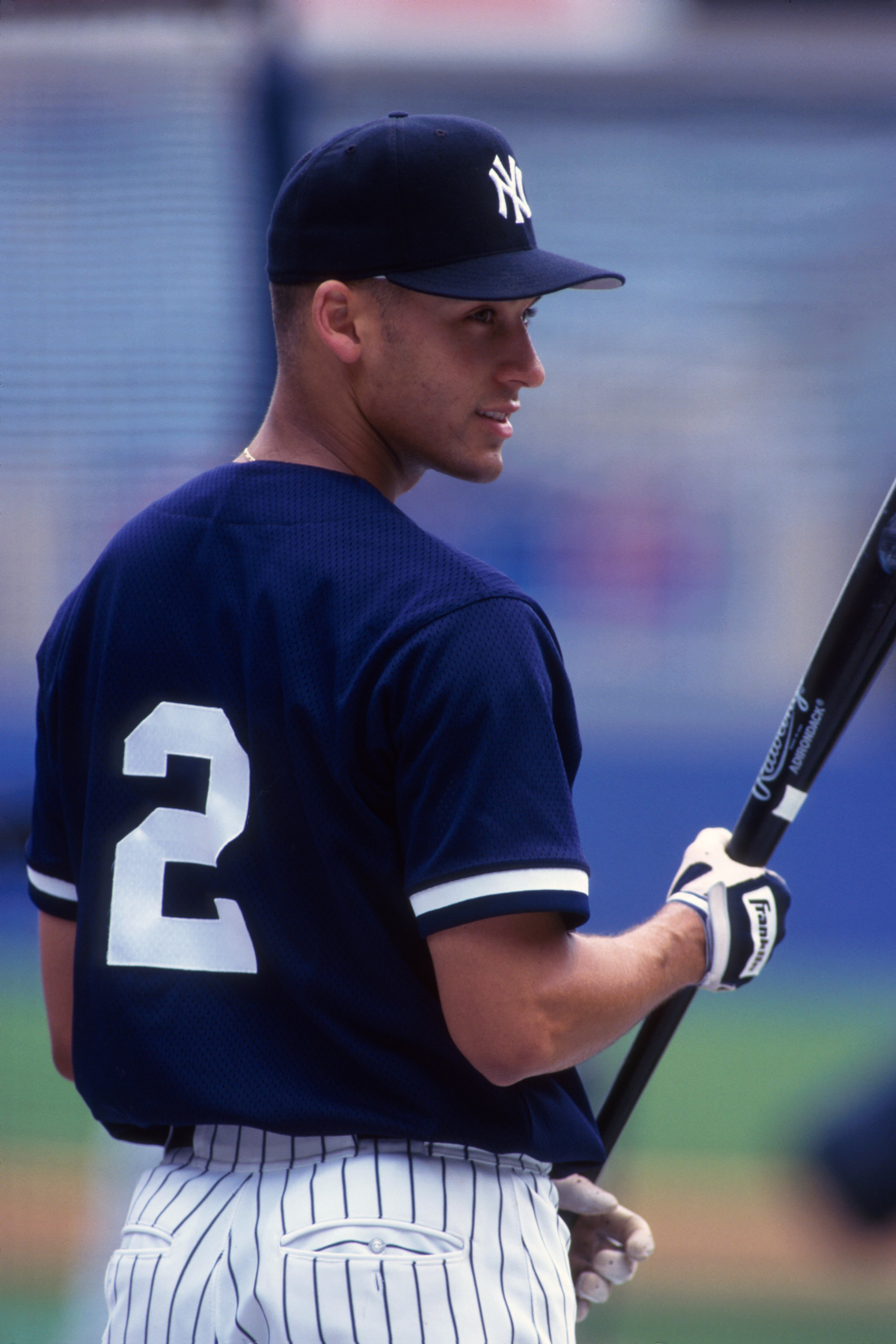 NEW YORK - 1995: Rookie shortstop Derek Jeter, of the New York Yankees, at the batting cage prior to a game in 1995 at Yankee Stadium in New York, New York. (Photo by: Diamond Images/Getty Images)