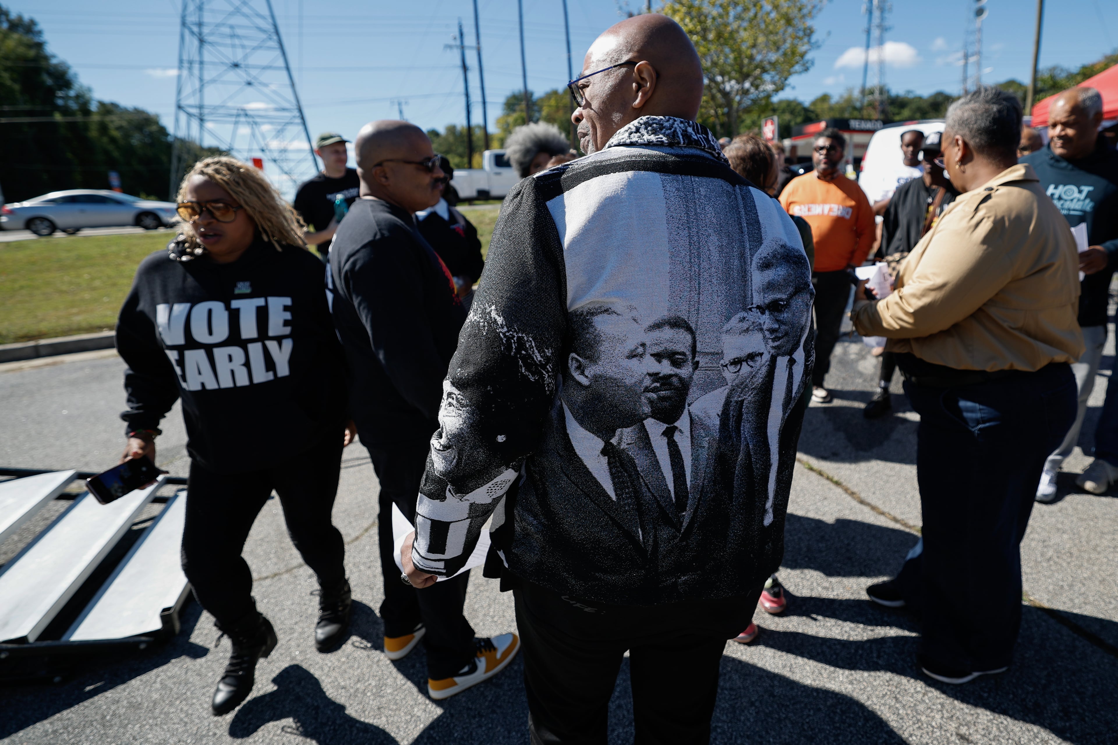 Former Atlanta City Council member Derrick Boazman participates in a Black Voters Matter “No Kings: Vote Early Atlanta” event at the Cascade Family Skating rink on Saturday, Oct. 17, 2026, in Atlanta. (Erik S. Lesser for the AJC)