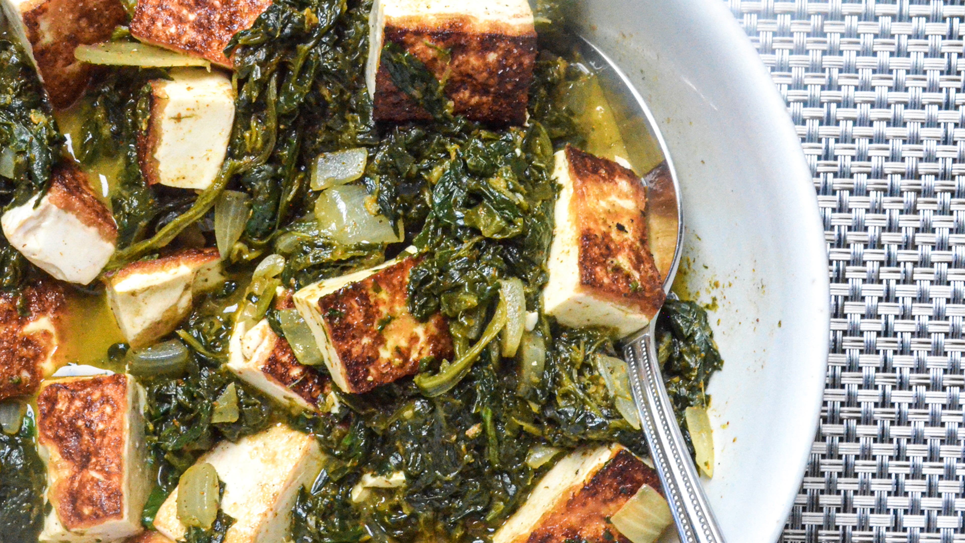 Palak Tofu is a vegan variation of a classic Indian dish.
(Virginia Willis for The Atlanta Journal-Constitution)