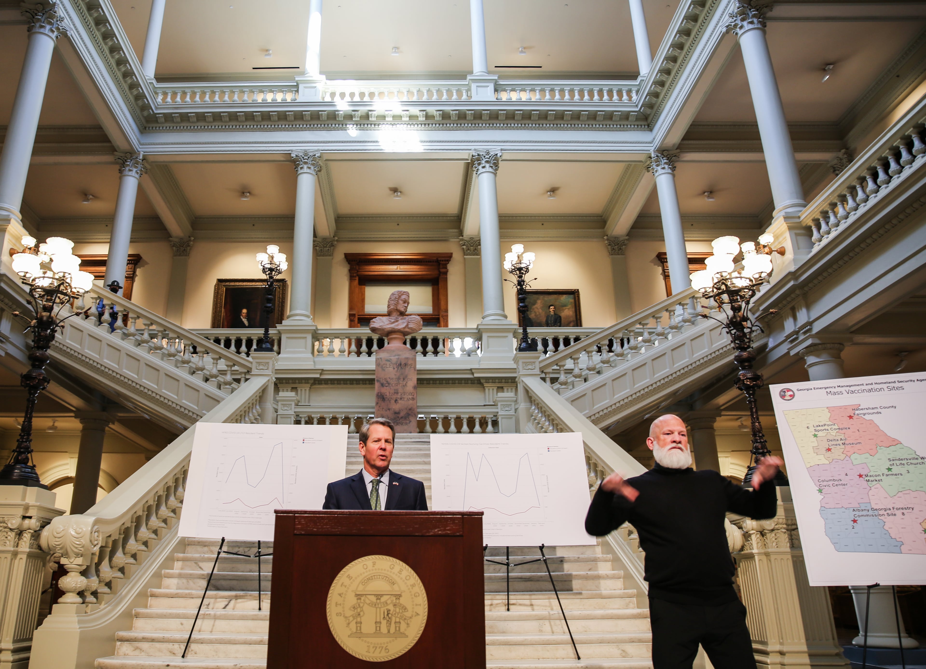 Gov. Brian Kemp announces expanded vaccine sites across Georgia on Wednesday, March 3, 2021, at the Capital. (Jenni Girtman for the AJC)