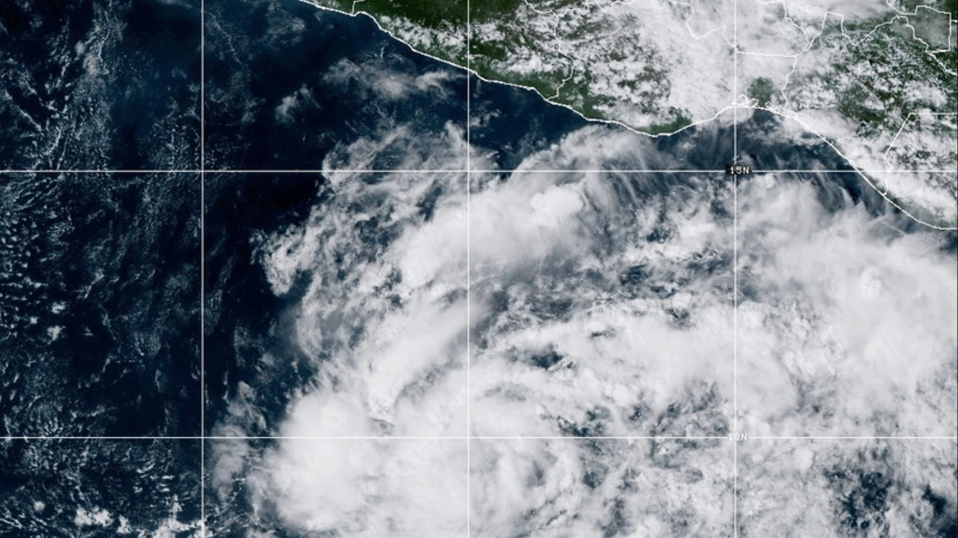 This satellite image from the National Oceanic and Atmospheric Administration shows Tropical Storm Vance strengthening in the Pacific Ocean on Wednesday, Oct. 21, 2026. (National Oceanic and Atmospheric Administration via AP)