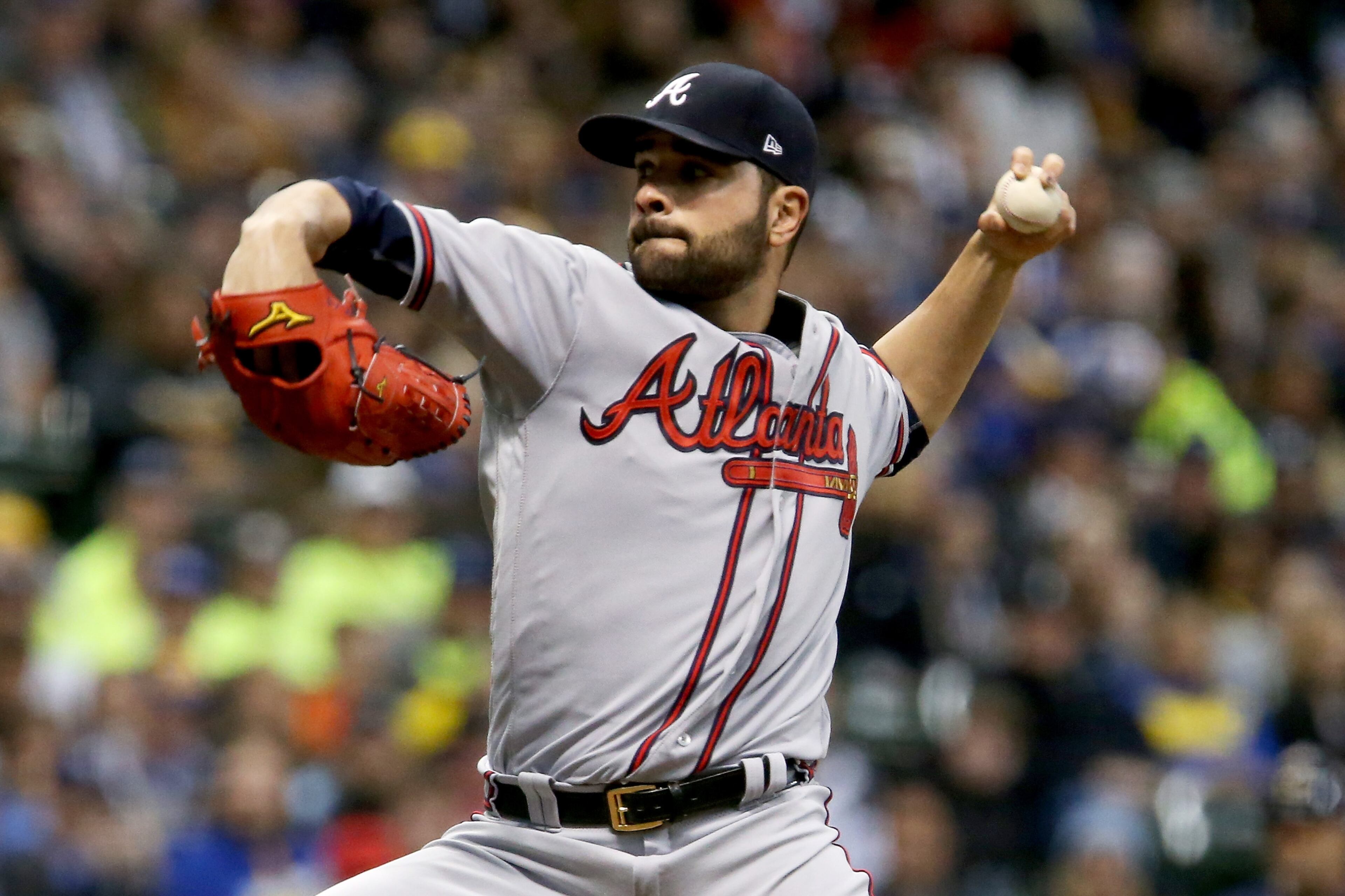 MILWAUKEE, WI - APRIL 29: Jaime Garcia #54 of the Atlanta Braves pitches in the first inning against the Milwaukee Brewers at Miller Park on April 29, 2017 in Milwaukee, Wisconsin. (Photo by Dylan Buell/Getty Images)