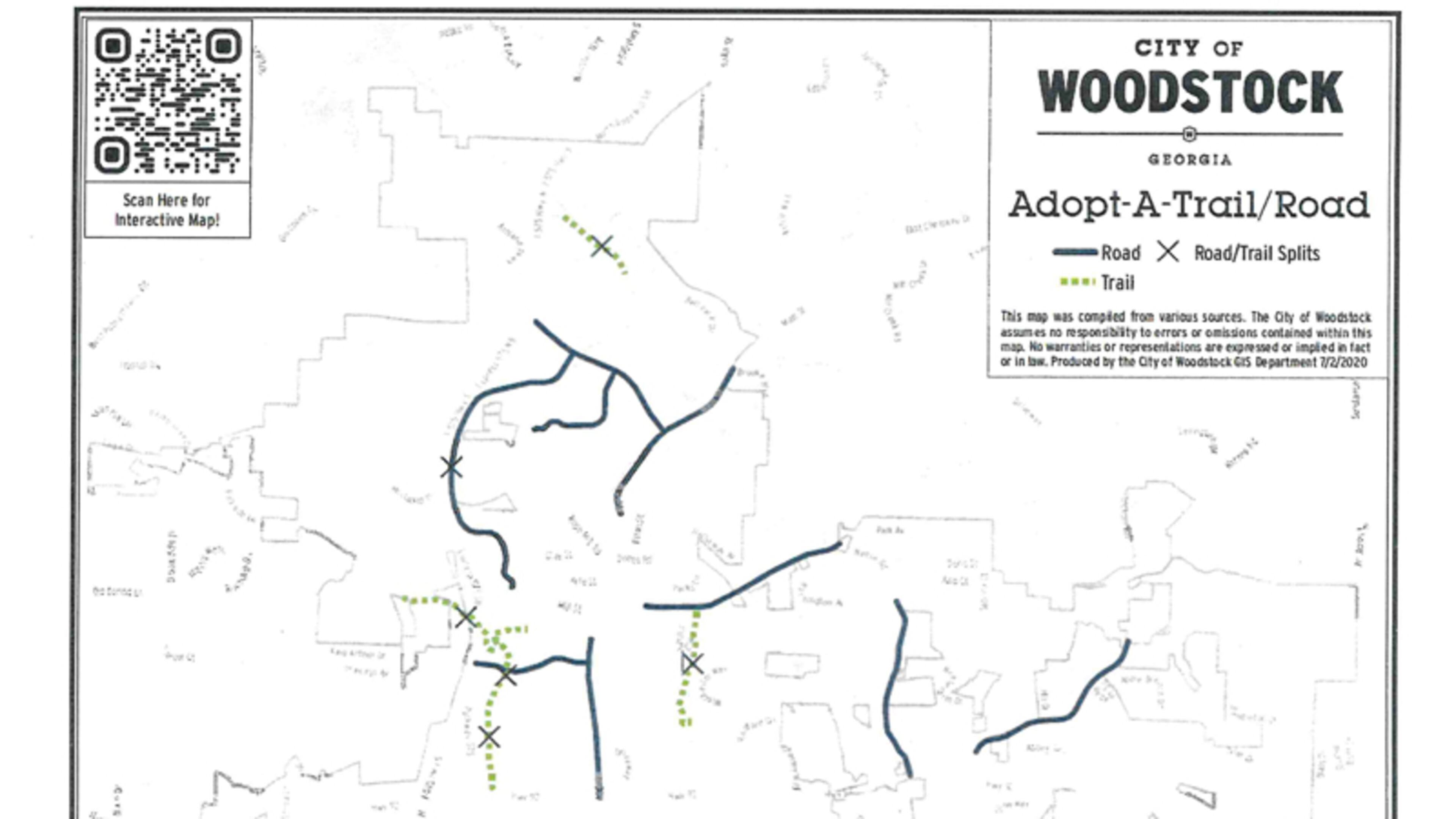Map depicts the trail segments and roads that Woodstock will offer for "adoption" by community organizations.