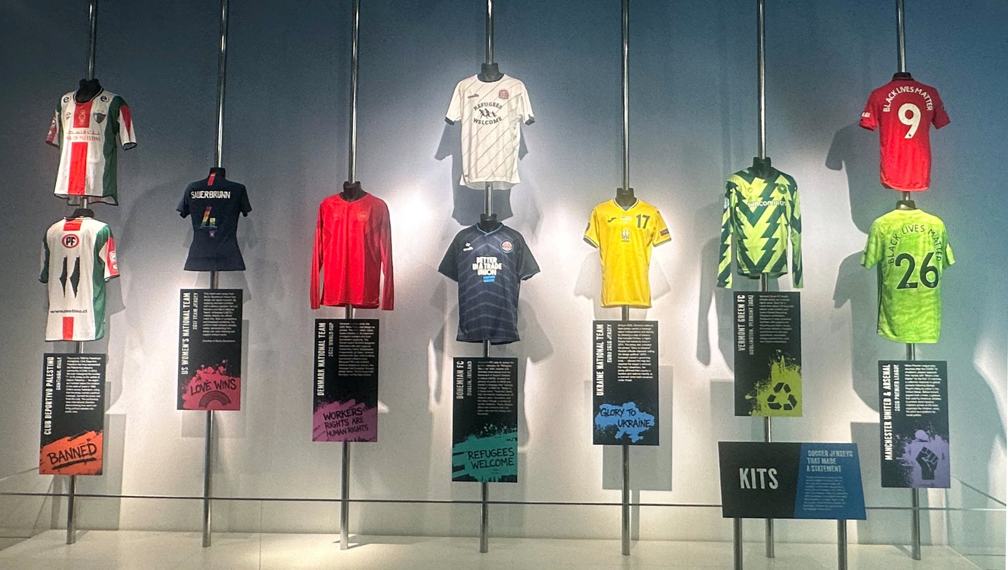 "The People's Game: Soccer and Human Rights," a temporary exhibition at the National Center for Civil and Human Rights, reveals the ways in which soccer uniforms can be used to carry a message. (Nedra Rhone/AJC)