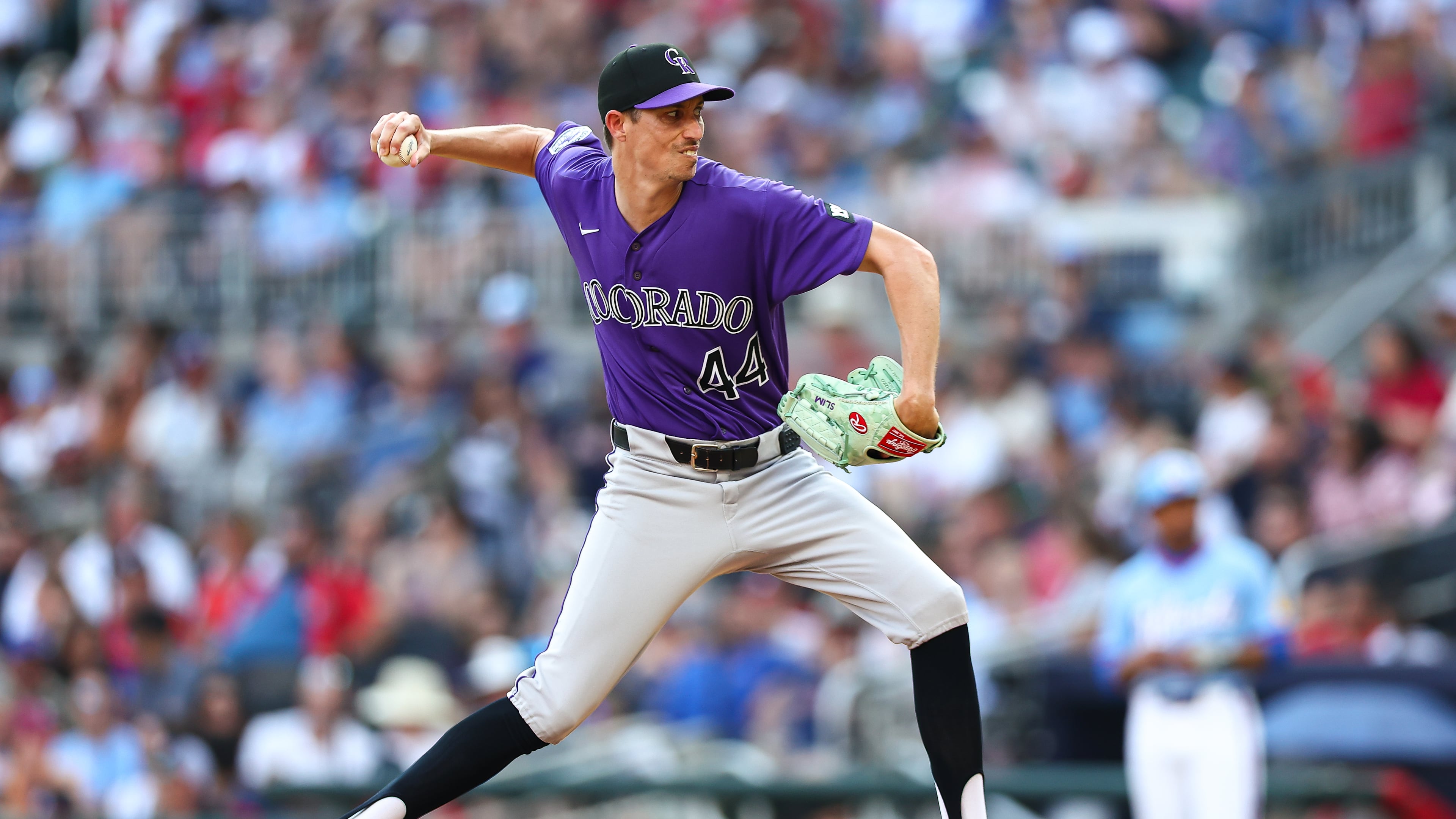 Colorado Rockies pitcher Jimmy Herget delivers in the sixth inning of a baseball game against the Atlanta Braves, Saturday, Aug. 29, 2026, in Atlanta. (AP Photo/Colin Hubbard)