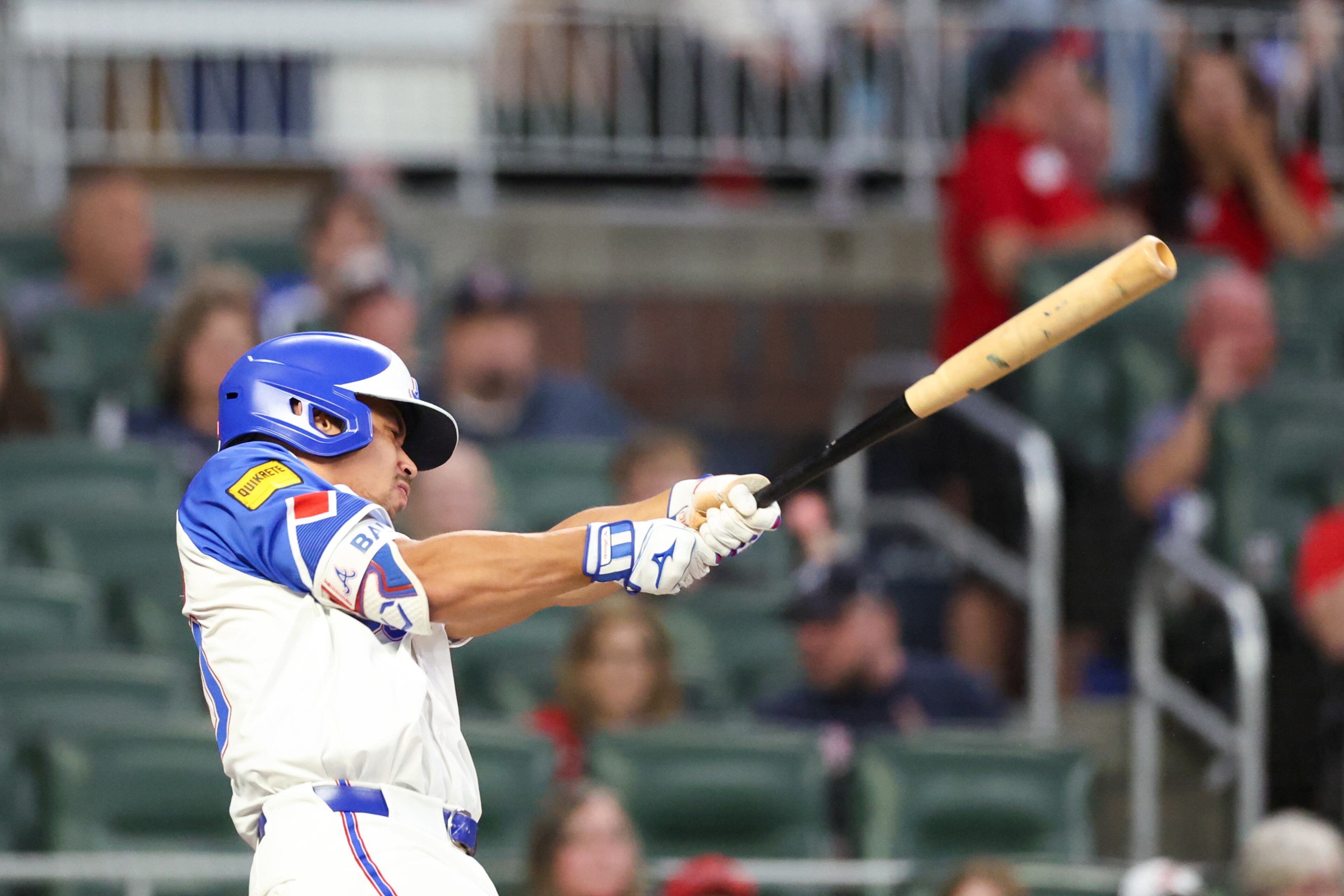 Atlanta Braves catcher Drake Baldwin triples in the second inning at the Braves versus Pittsburgh Pirates game at Truist Park in Atlanta on Saturday, September 27, 2025. (Arvin Temkar/AJC)