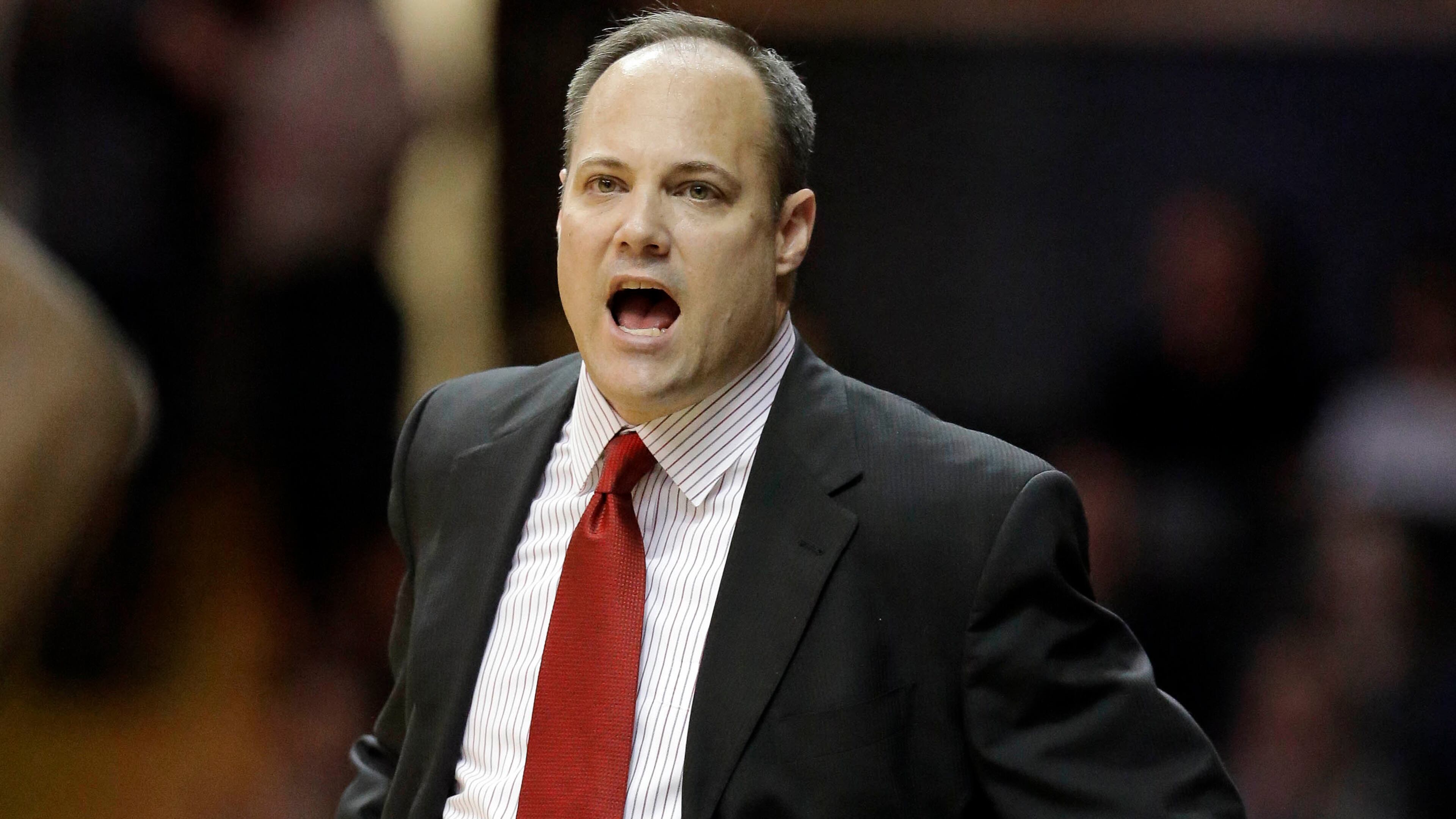 Georgia head coach Mark Fox yells in the first half of an NCAA college basketball game against Vanderbilt Saturday, Feb. 20, 2016, in Nashville, Tenn. (AP Photo/Mark Humphrey)