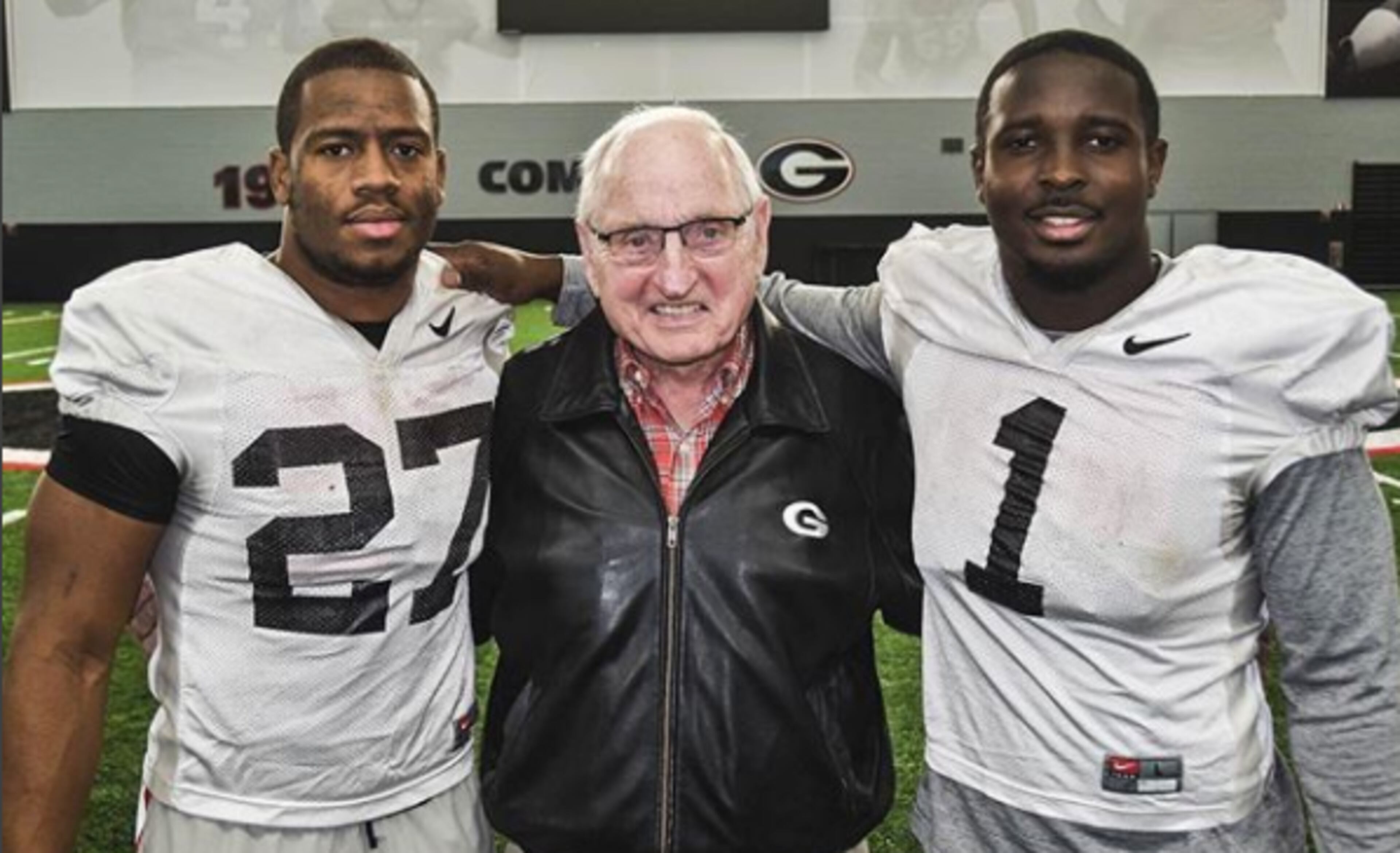 Georgia running back Sony Michel posted a photo of himself with former Georgia coach Vince Dooley and Nick Chubb and wished Chubb a Happy Birthday.