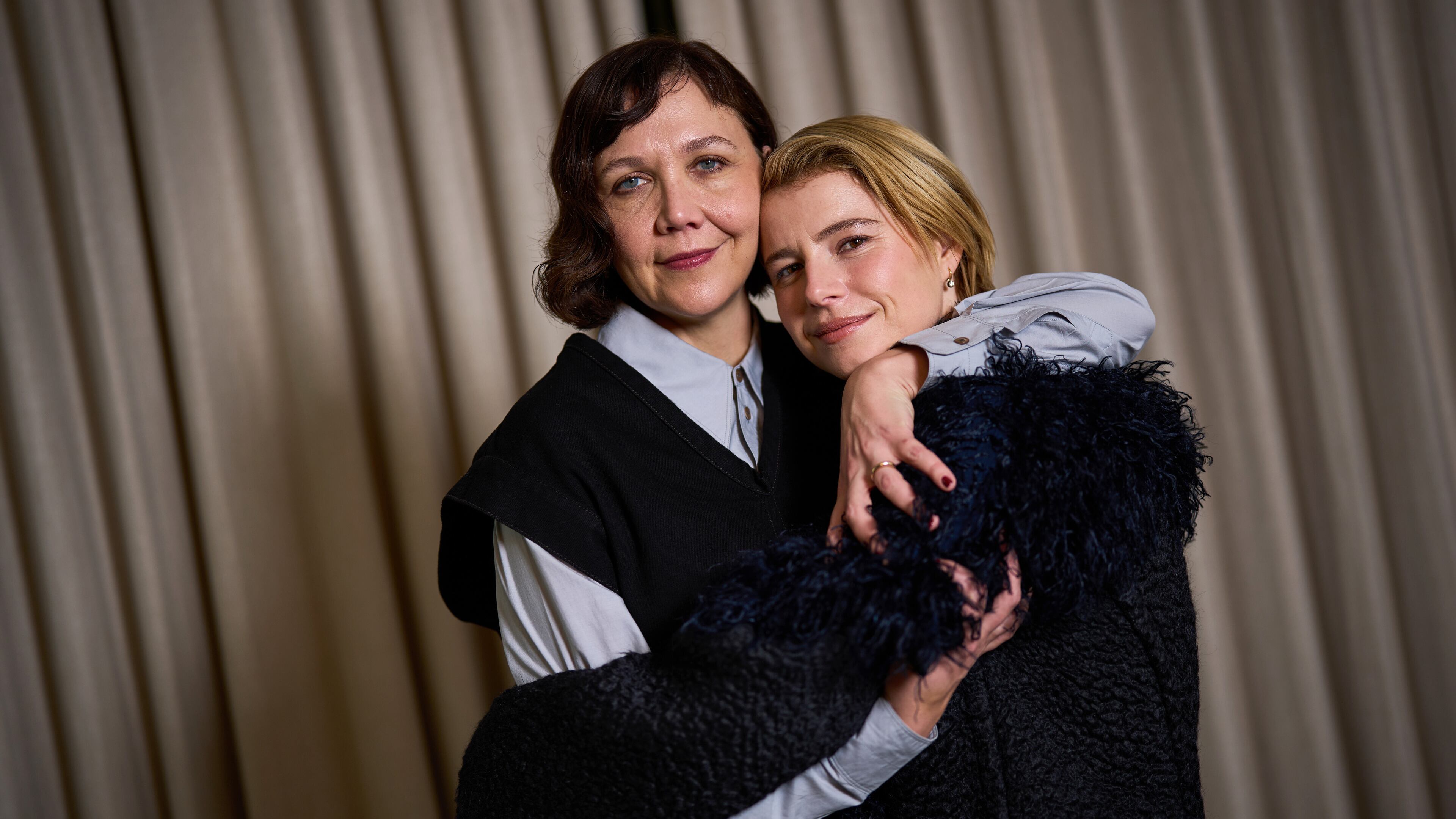 Maggie Gyllenhaal, left, and Jessie Buckley poses for portrait photographs for the film "The Bride!" in London, Friday, Feb. 27, 2026. (Photo by Scott A Garfitt/Invision/AP)