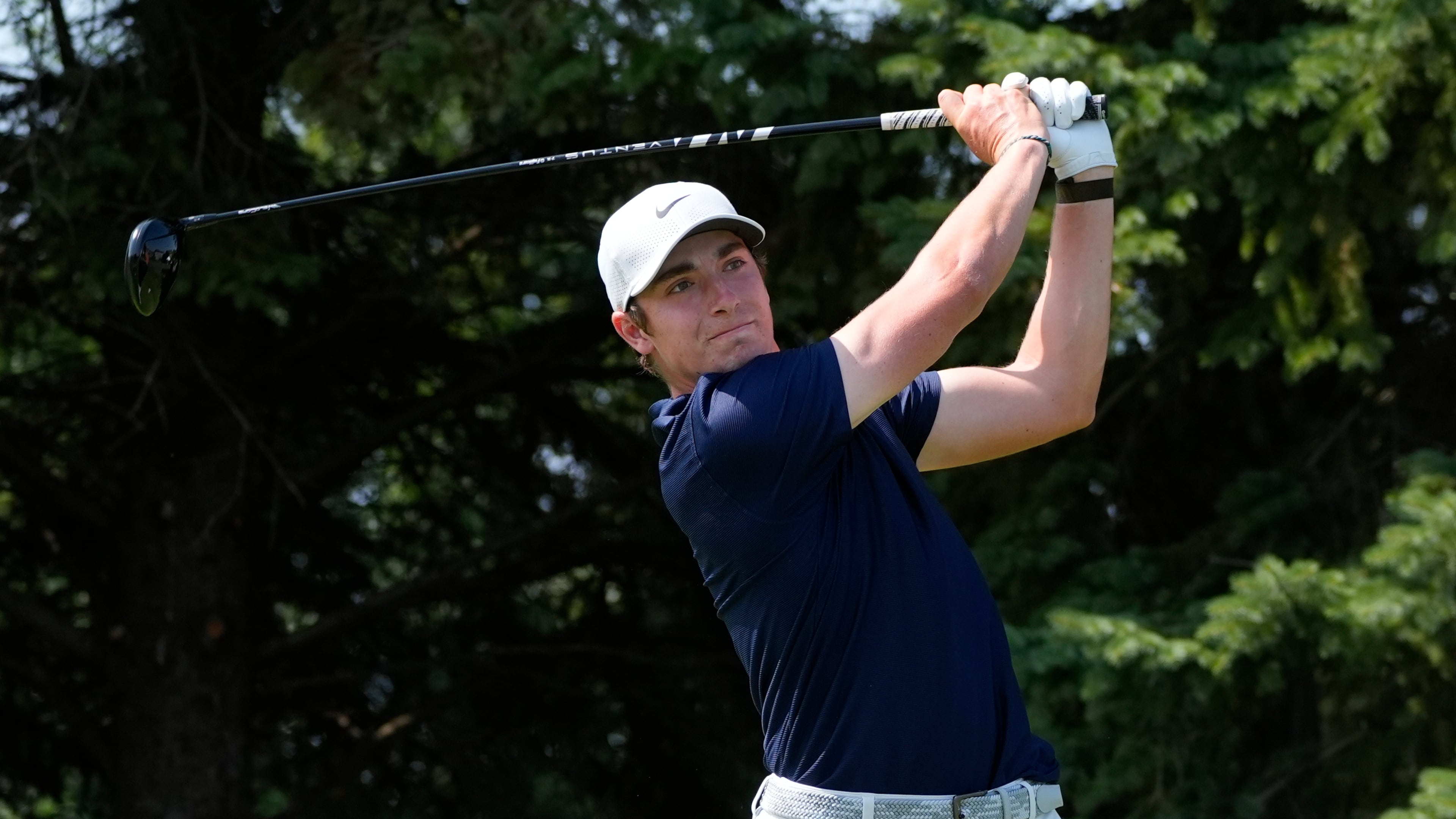 Ben James hits from the second tee during the first round of the 3M Open golf tournament at the Tournament Players Club Thursday, July 23, 2026, in Blaine, Minn. (AP Photo/Bruce Kluckhohn)