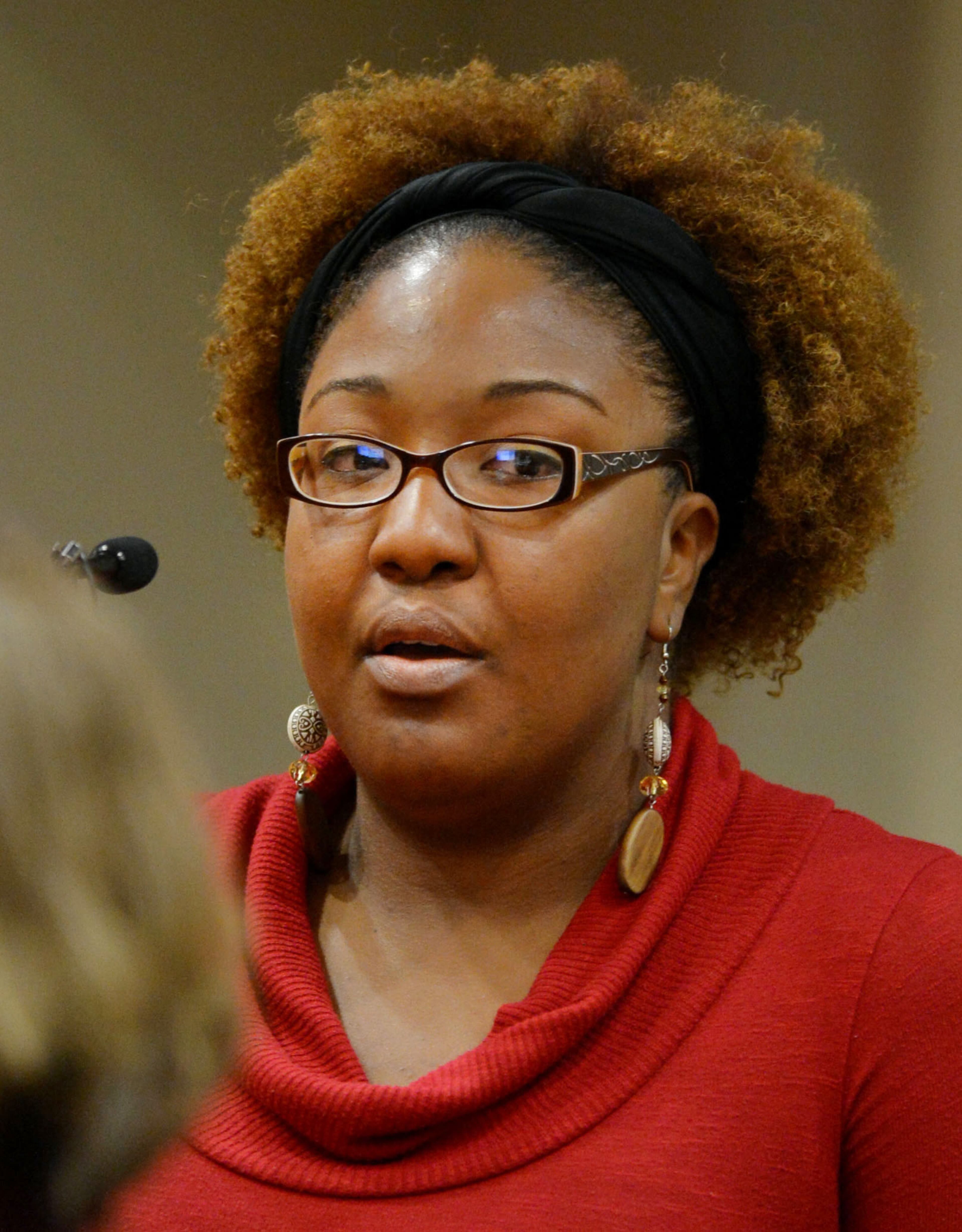 Juror No. 78, Georgette Prater, is questioned by Judge Cynthia Becker after questions arose Wednesday about jury deliberations. Prater was dismissed from the jury after a note was sent regarding a possible conflict of interest.