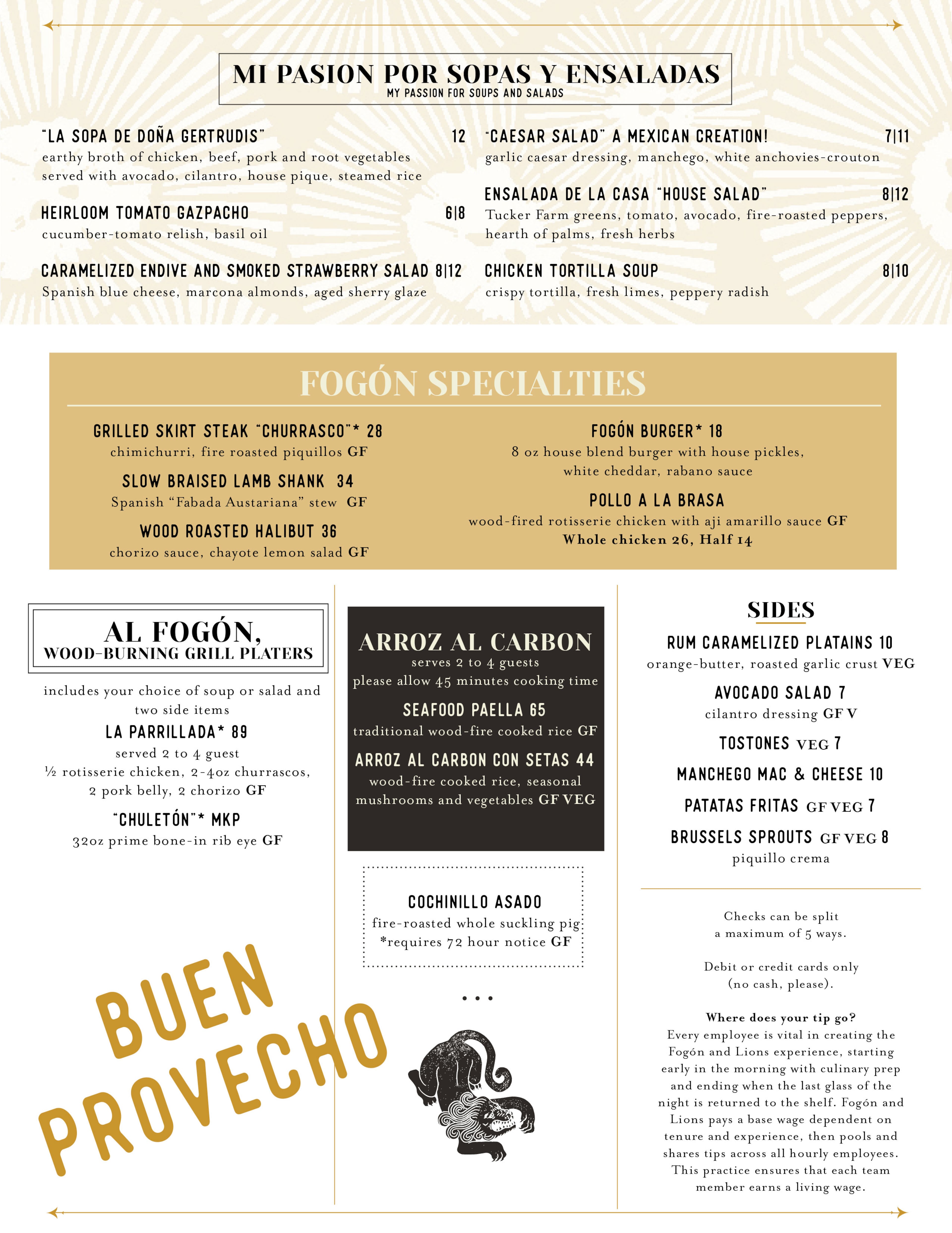 Fogon & Lions menu