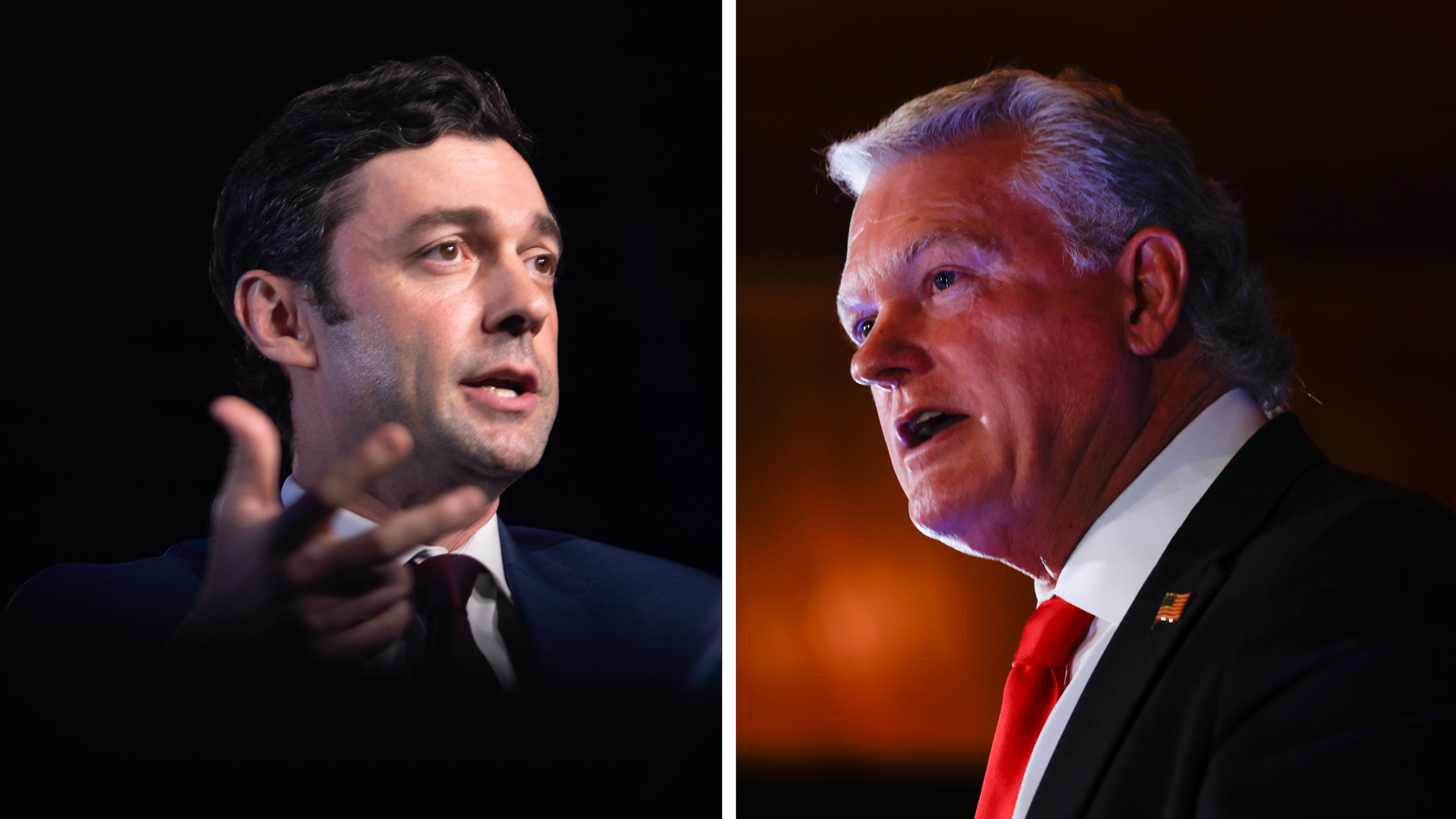 (From left) Democratic U.S. Sen. Jon Ossoff and Republican U.S. Senate nominee Mike Collins. (Arvin Temkar/AJC)