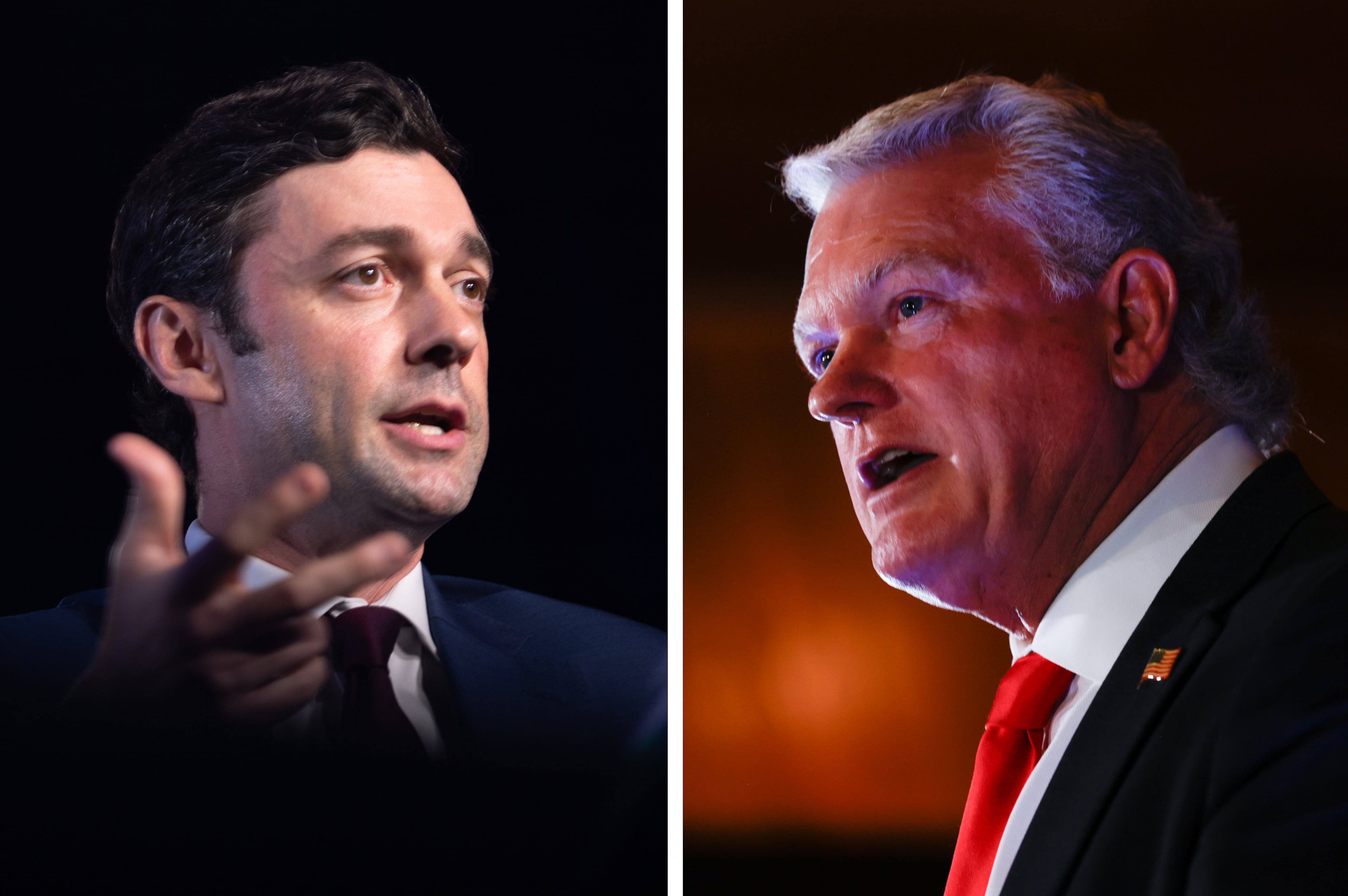 (From left) Democratic U.S. Sen. Jon Ossoff and Republican U.S. Senate nominee Mike Collins. (Arvin Temkar/AJC)