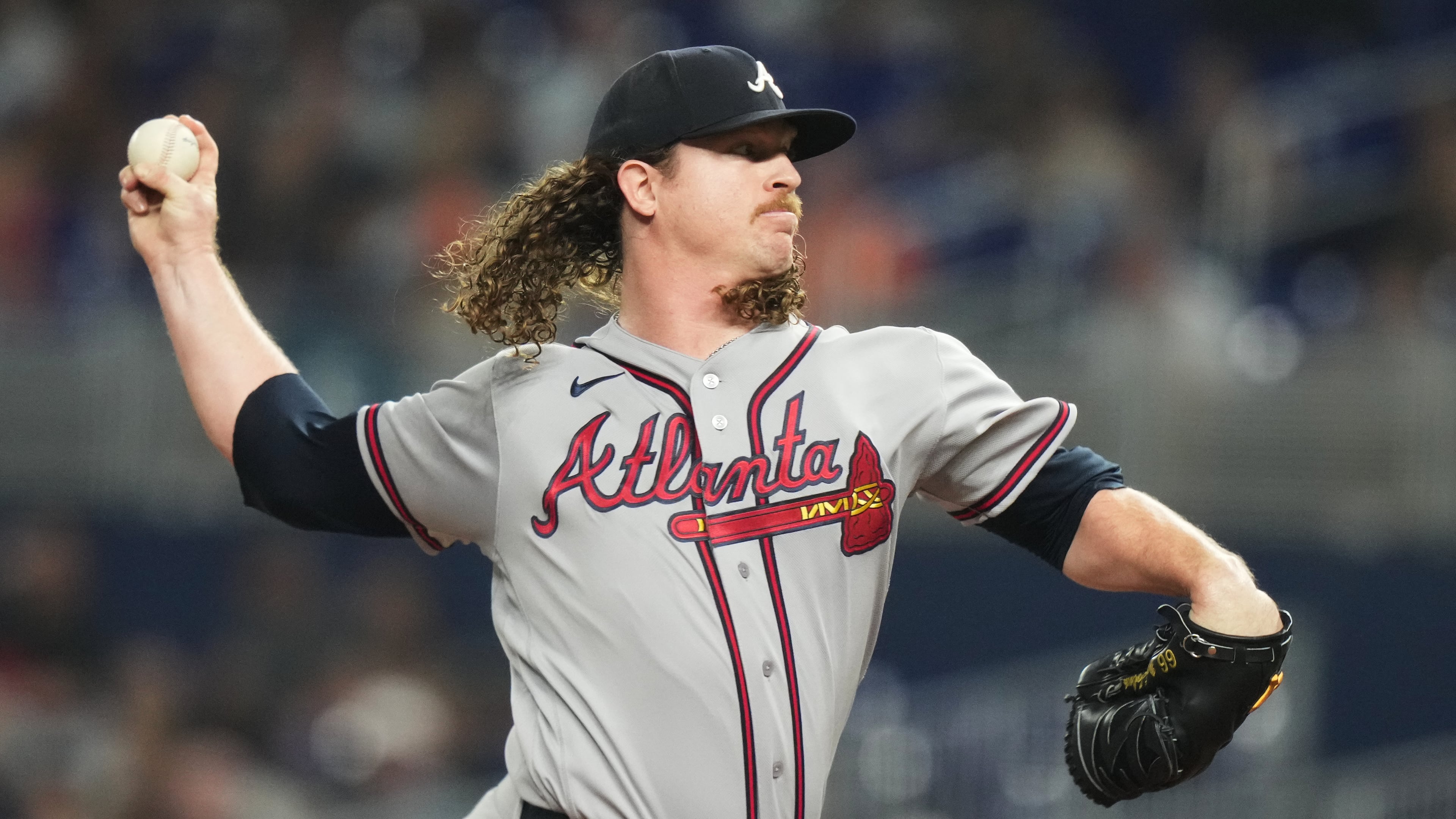Atlanta Braves pitcher Grant Holmes throws during the fourth inning of a baseball game against the Miami Marlins, Friday, Sept. 25, 2026, in Miami. (Lynne Sladky/AP)