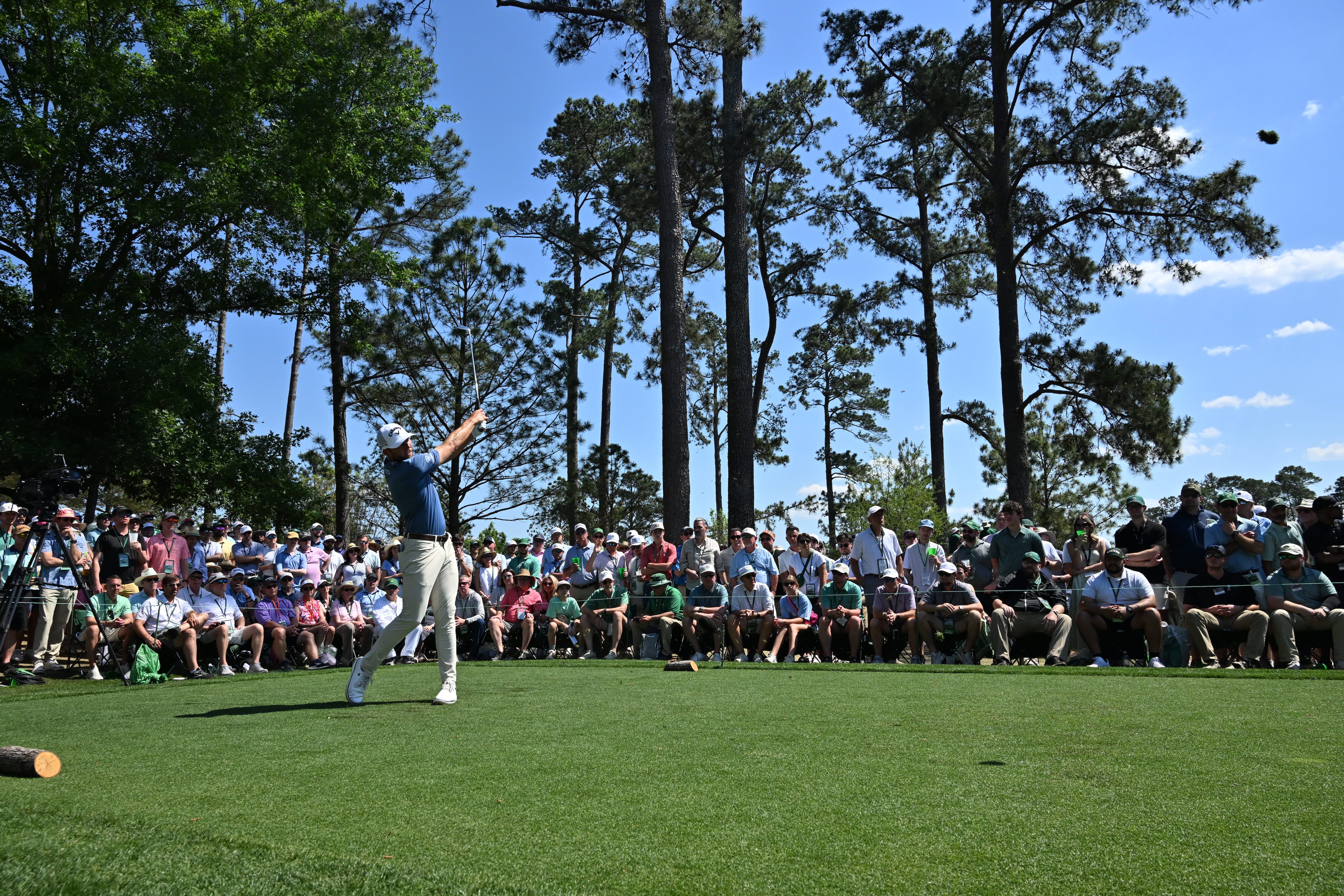 Sam Burns tees off on fourth hole during final round of the Masters, at Augusta National Golf Club, Sunday, April 12, 2026, in Augusta, GA (Hyosub Shin/AJC)