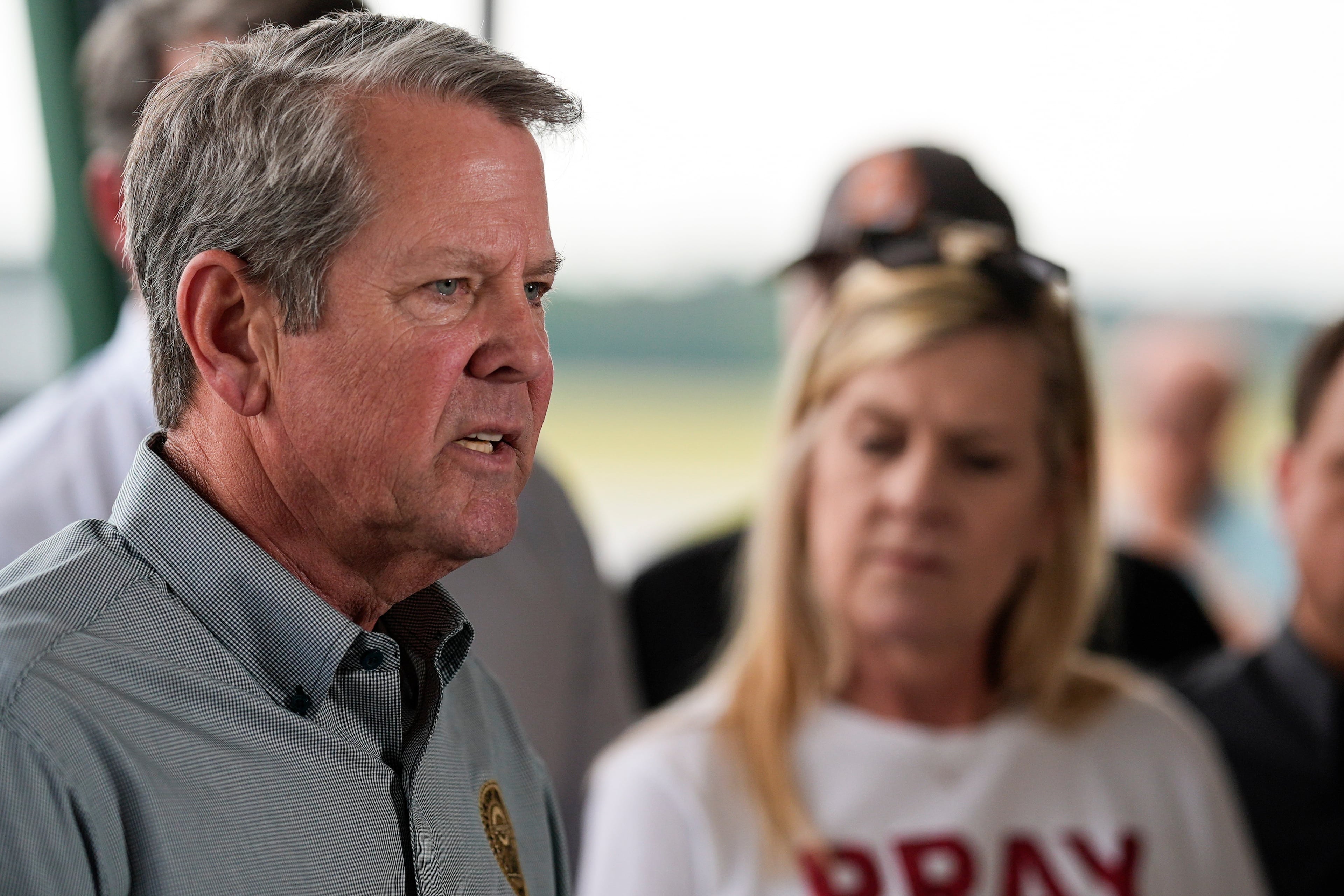 Gov. Brian Kemp speaks on the fires in southeast Georgia, Friday, April 24, 2026, in Waycross, Ga. (Mike Stewart/AP)