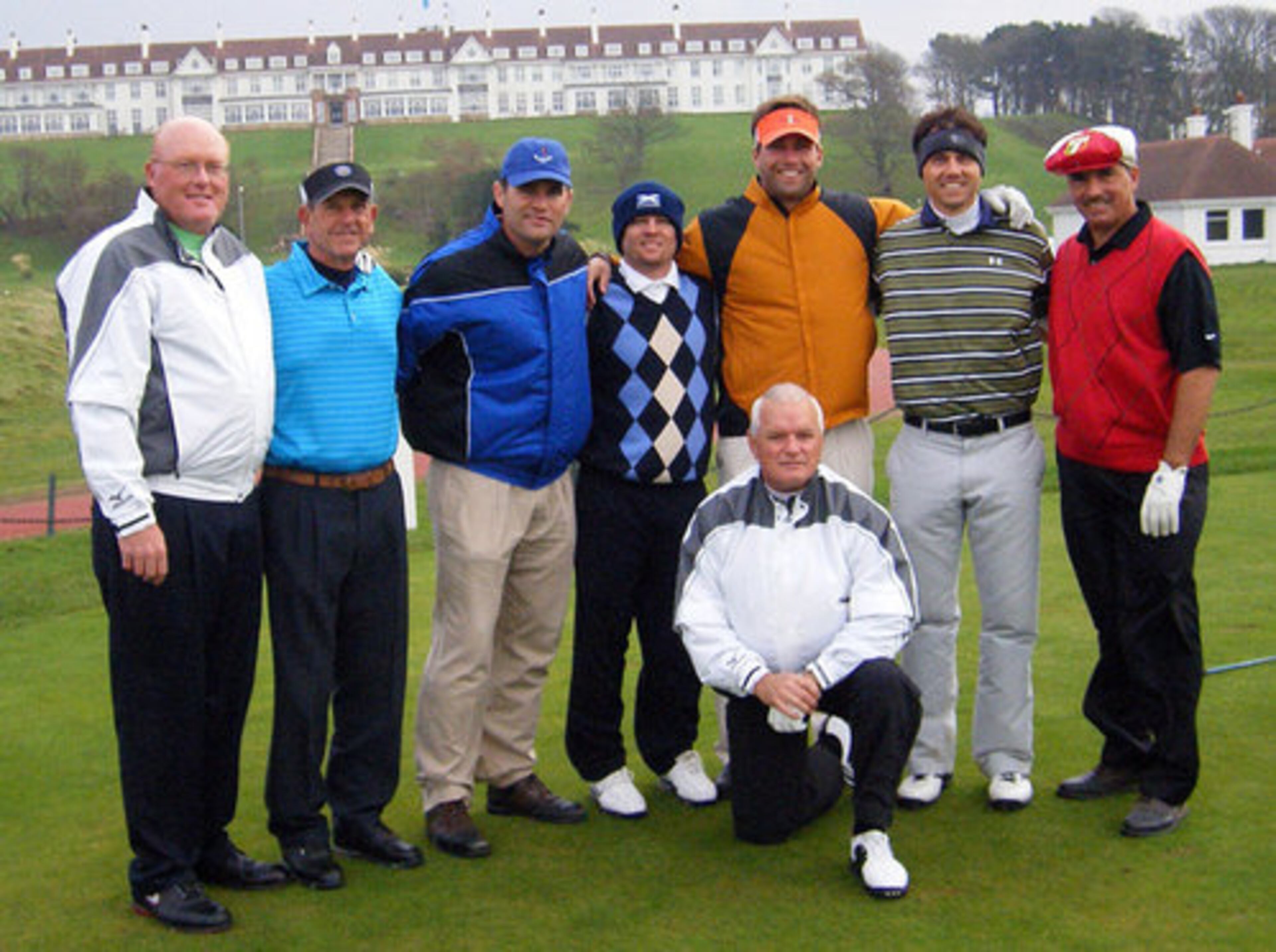 The trip included a host of Francouer's family and friends. About to tee off at Turnberry -- a golf course in southwest Scotland, site of the 2009 British Open -- were Francoeur's cousin Lee Reinke (from left); his dad's college friend Wally D'Atri; family friend Will Steih; Jeff's brother-in-law Barrett Karvis; Francoeur; his brother D.J. Francoeur; his father, David Francoeur; and Francoeur's uncle Bill Labreque (kneeling).
