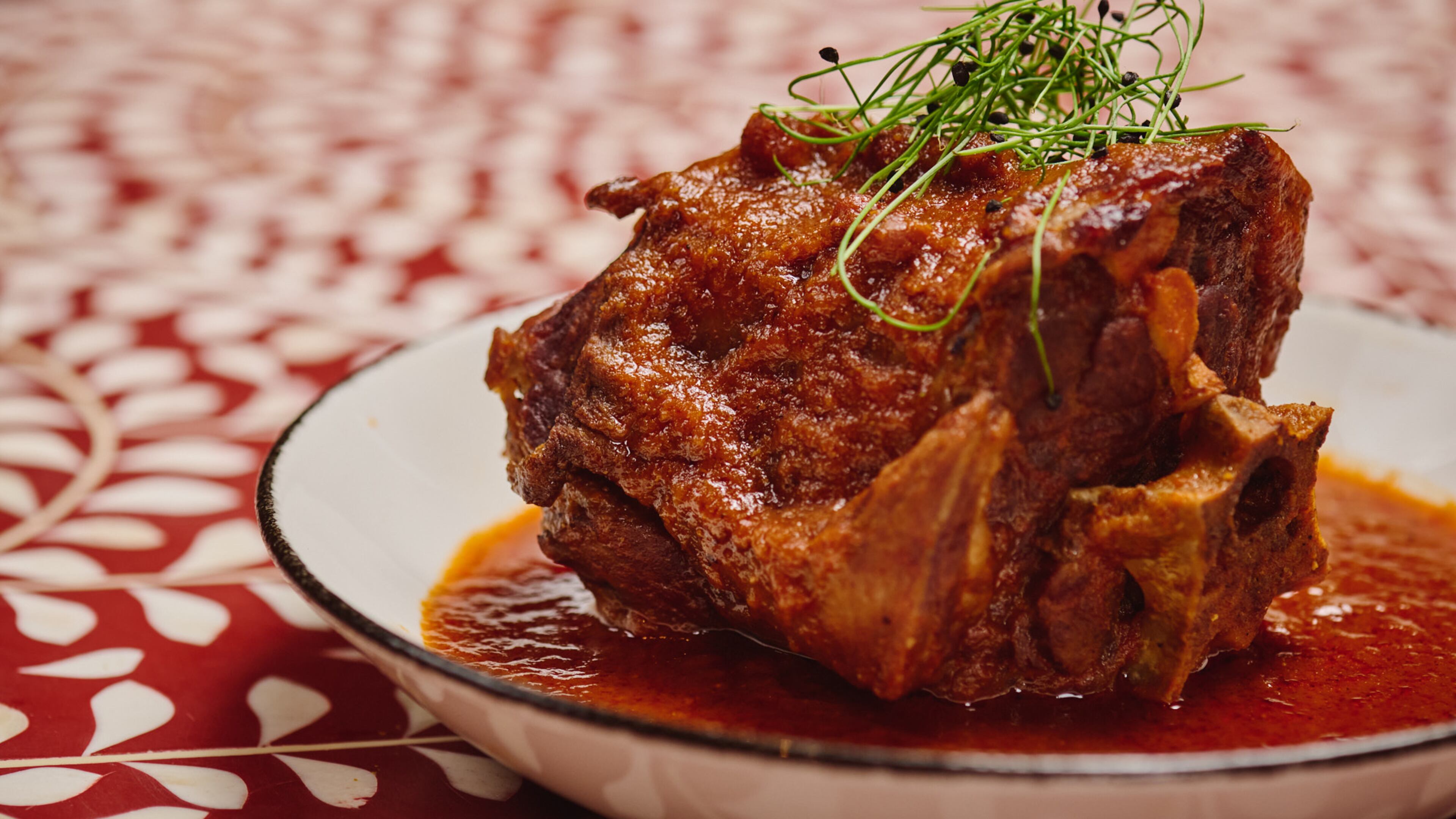 Smoked lamb neck at Ghee Indian Kitchen takes five days to prepare. (Felipe Cuevas/Courtesy of Ghee Indian Kitchen)