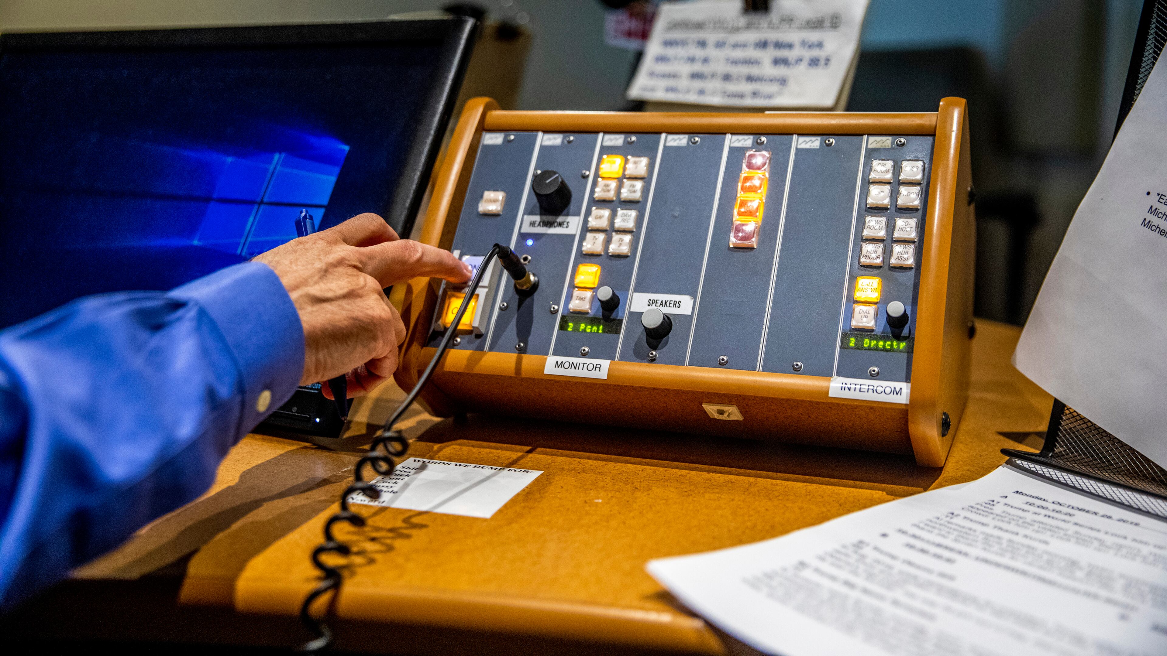 FILE — A radio show at WNYC in Manhattan, Oct. 28, 2019. Many public radio stations have suffered decreases in traditional listenership as audiences shift to newer platforms, such as Spotify, and on-demand listening. (Brittainy Newman/The New York Times)