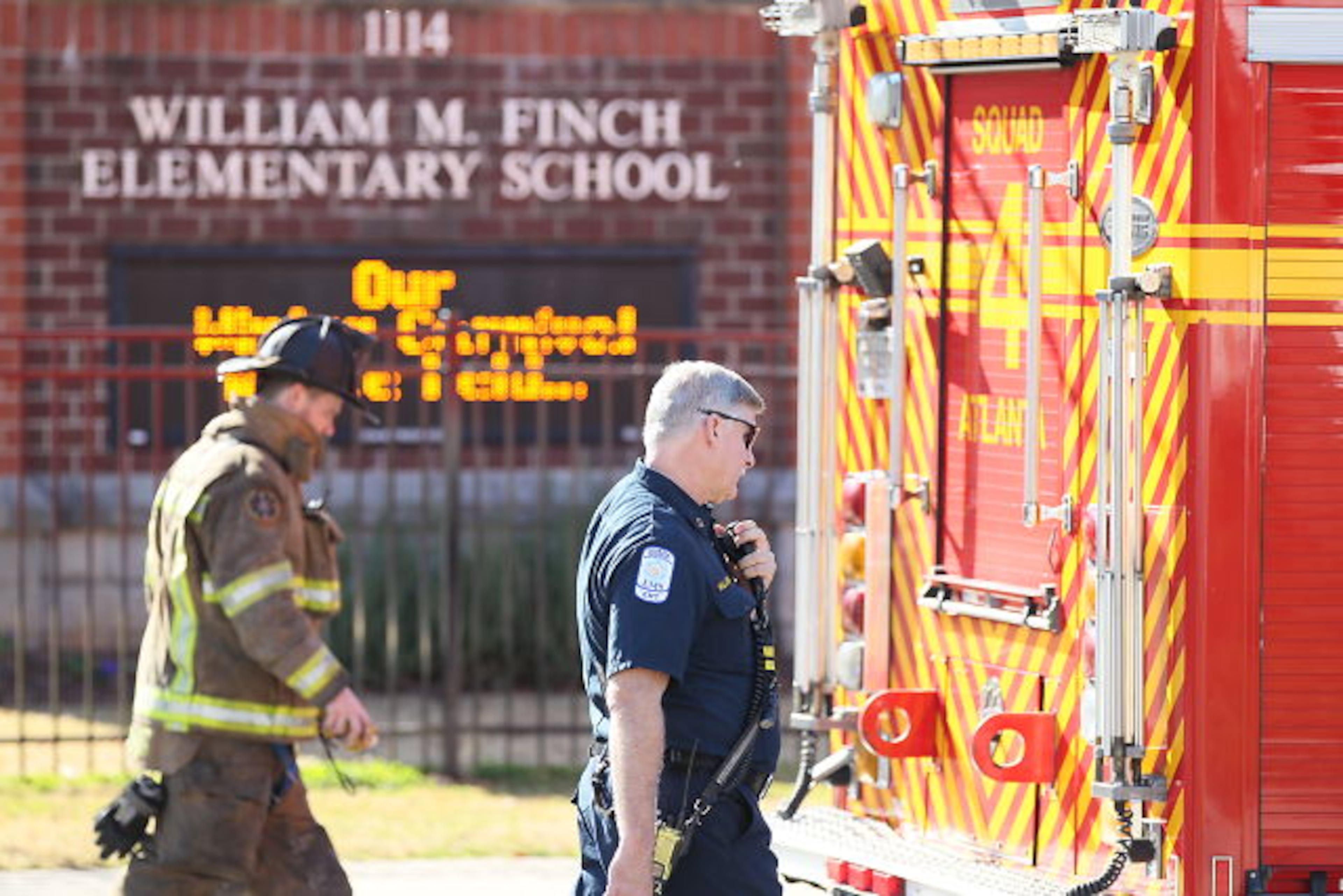 The scene Monday at Finch Elementary School which was evacuated after suspected carbon monoxide sent some teachers and students to area hospitals. Others were evaluated on the scene. Related Story