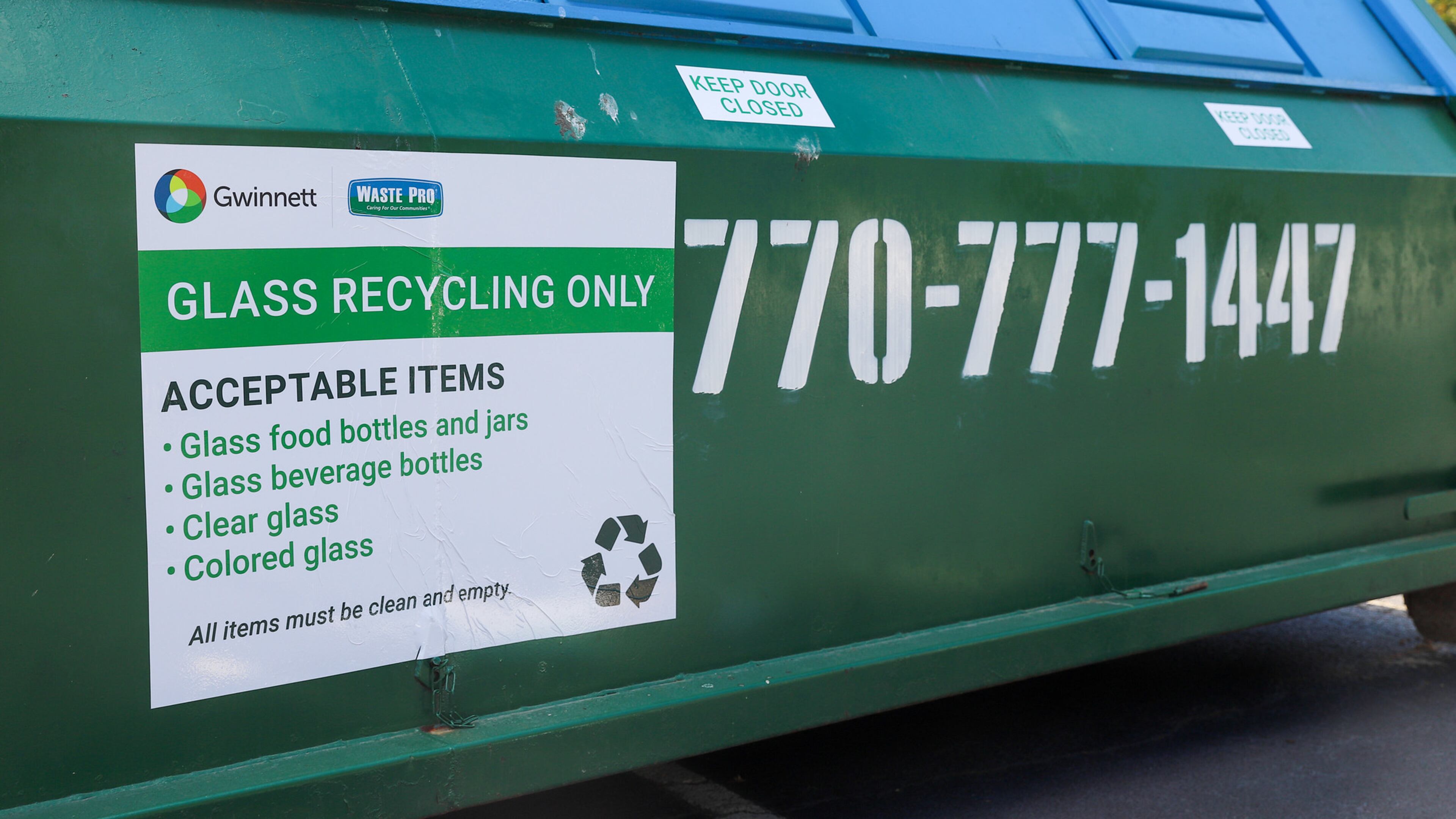 Gwinnett has partnered with family-owned Waste Pro USA, Inc., to pilot a drop-off glass recycling program beginning Saturday, Oct. 16 at OneStop Norcross, 5030 Georgia Belle Court in Norcross. (Courtesy Gwinnett County)