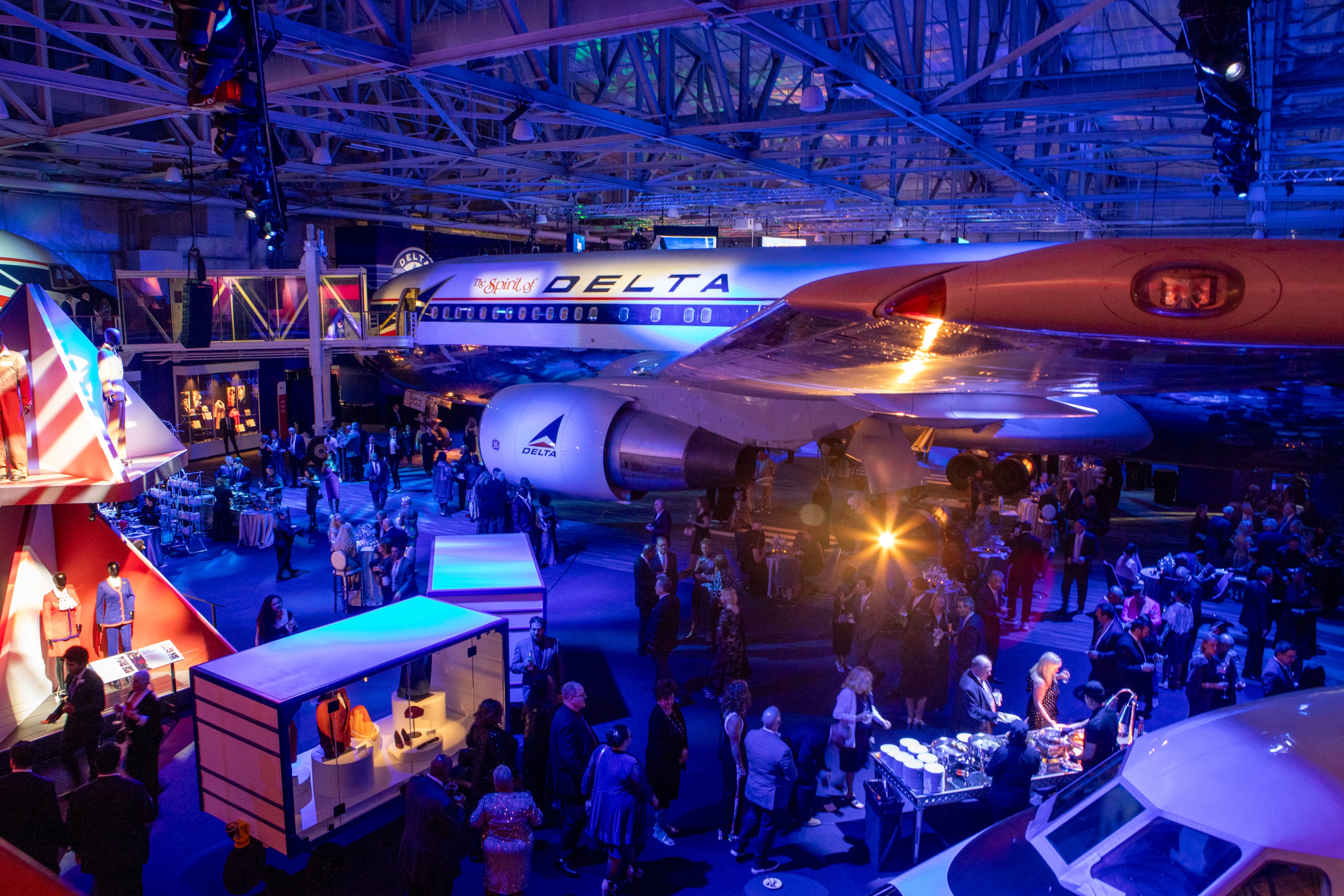 Delta Air Lines celebrates its 100 year anniversary on Saturday, March 15, 2025, with a centennial gala at the Delta Flight Museum. (Jenni Girtman for The Atlanta Journal-Constitution)