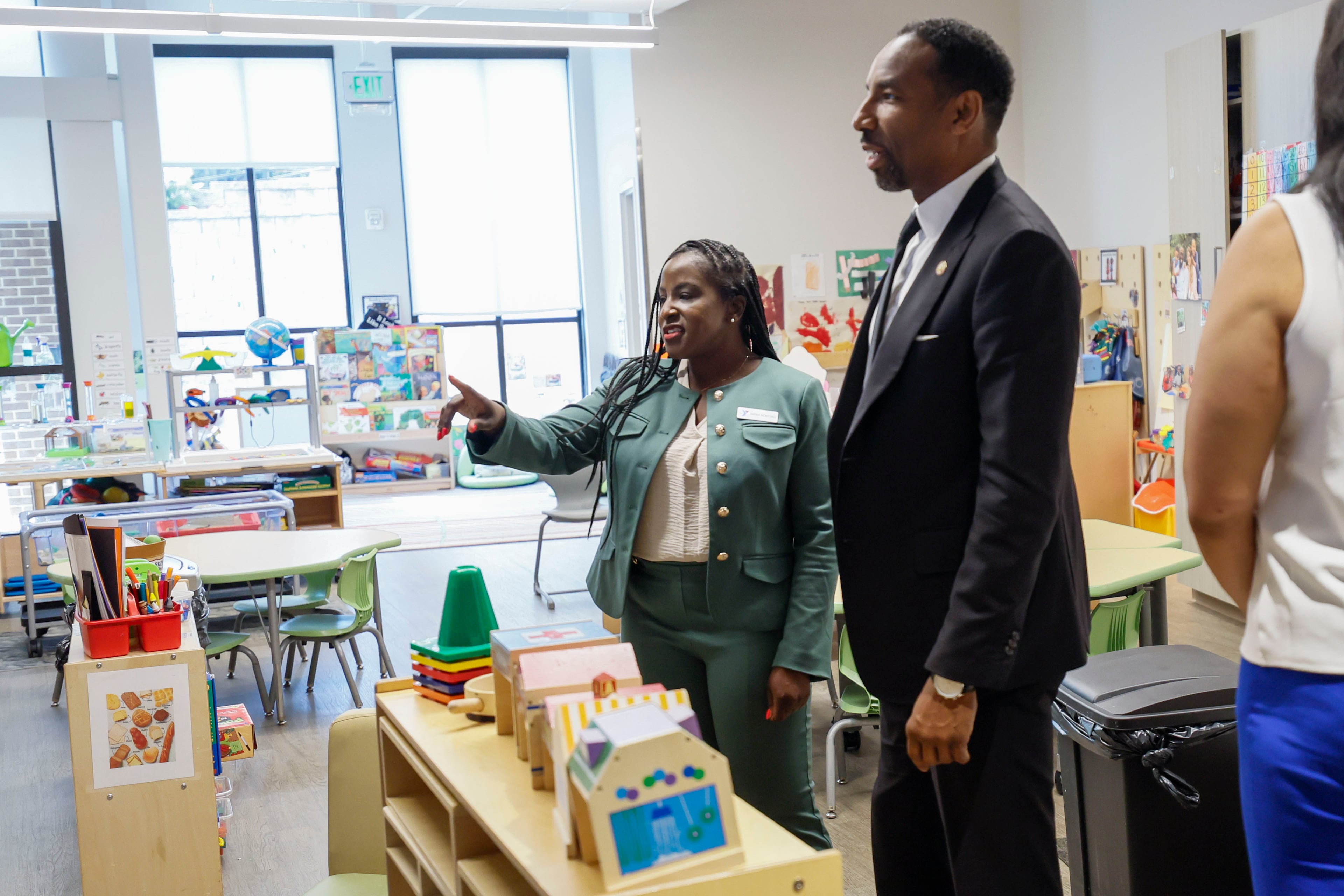 Chief Education Officer Andria McMichael gives Atlanta Mayor Dicken a tour of a classroom at the Arthur M. Blank Early Learning Center on Monday, as the federal Head Start program celebrates its 60th anniversary. (Miguel Martinez/AJC)