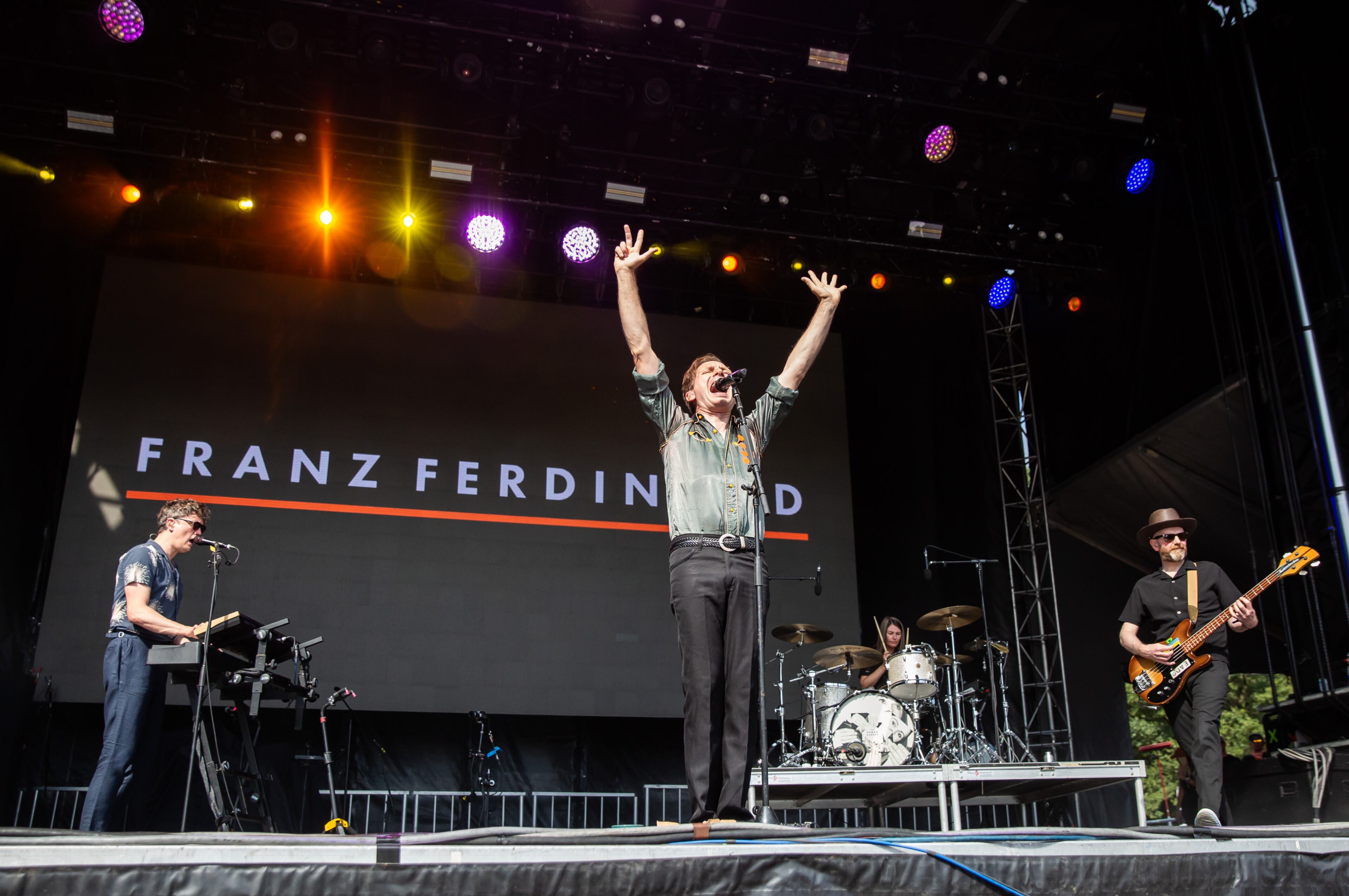 Atlanta, Ga. — Franz Ferdinand jumped around in 90-degree heat and played their indie-rock hits on Sunday, Sept. 21, 2025, at Piedmont Park. (RYAN FLEISHER FOR THE ATLANTA JOURNAL-CONSTITUTION)