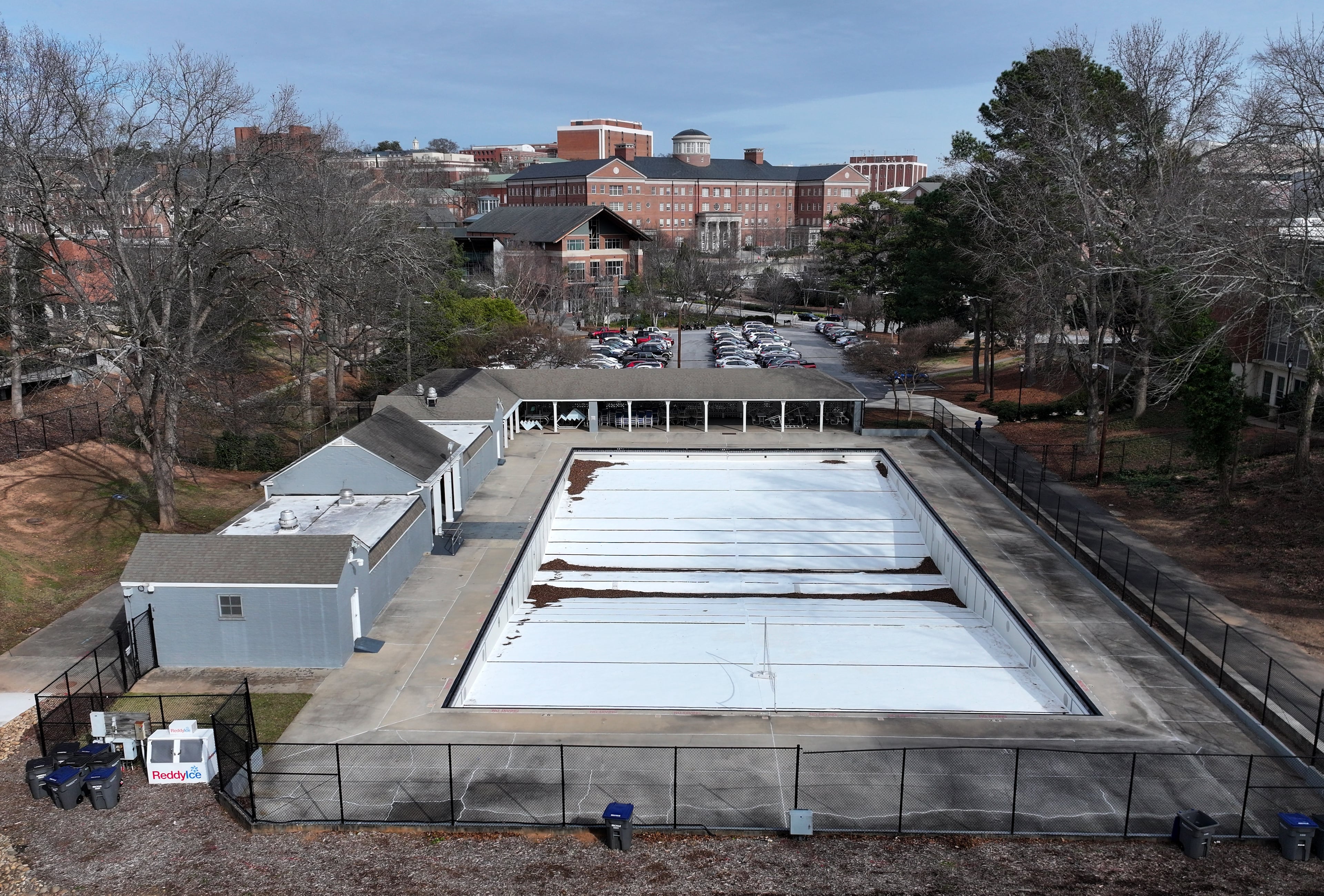 Aerial photo shows Legion Pool on the University of Georgia campus, Wednesday, Jan. 21, 2026, in Athens. (Hyosub Shin/AJC)
