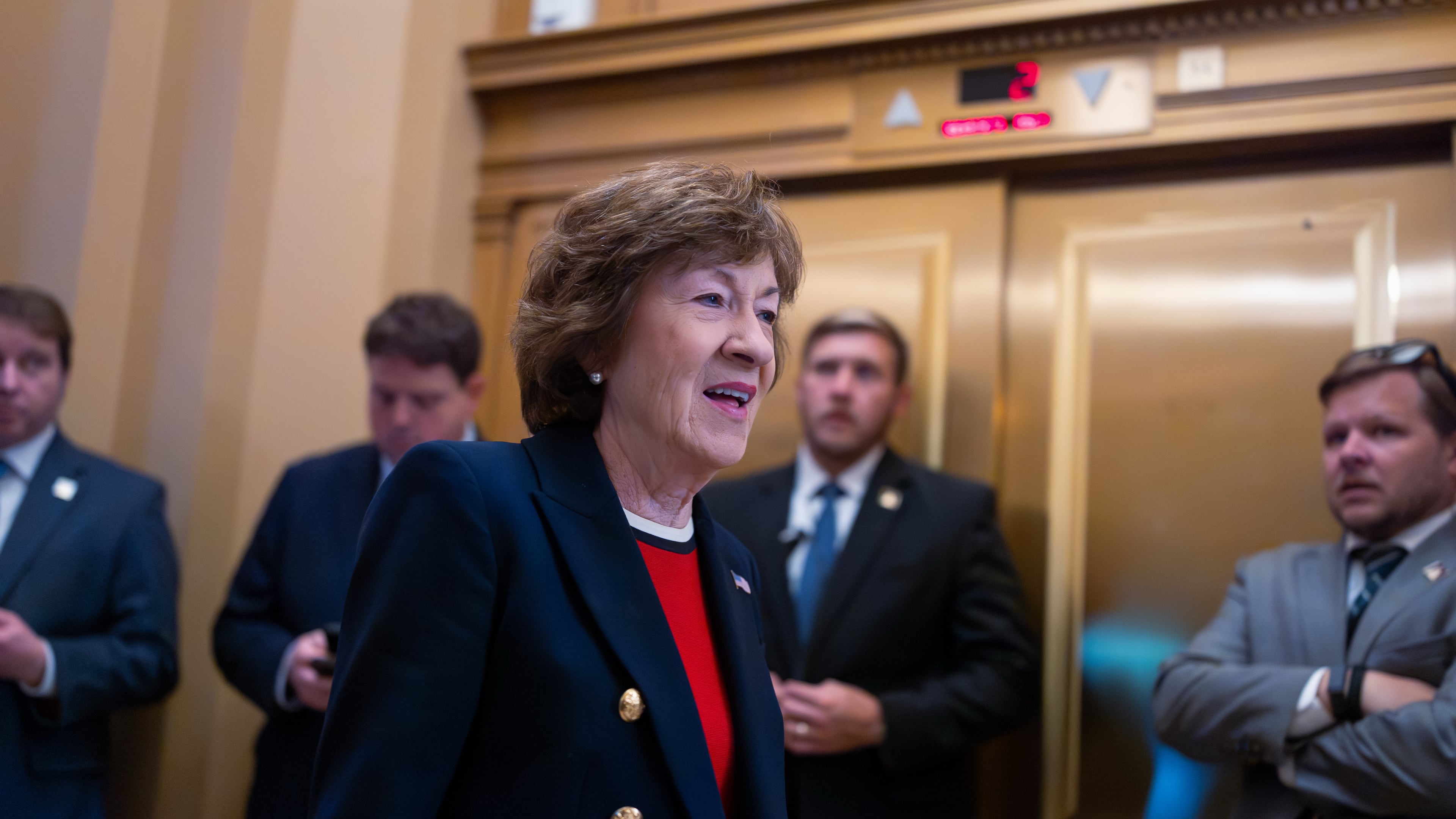 Sen. Susan Collins, R-Maine, chair of the Senate Appropriations Committee, heads to the chamber before votes on the immigration enforcement funding package, at the Capitol in Washington, Thursday, June 4, 2026. (AP Photo/J. Scott Applewhite)