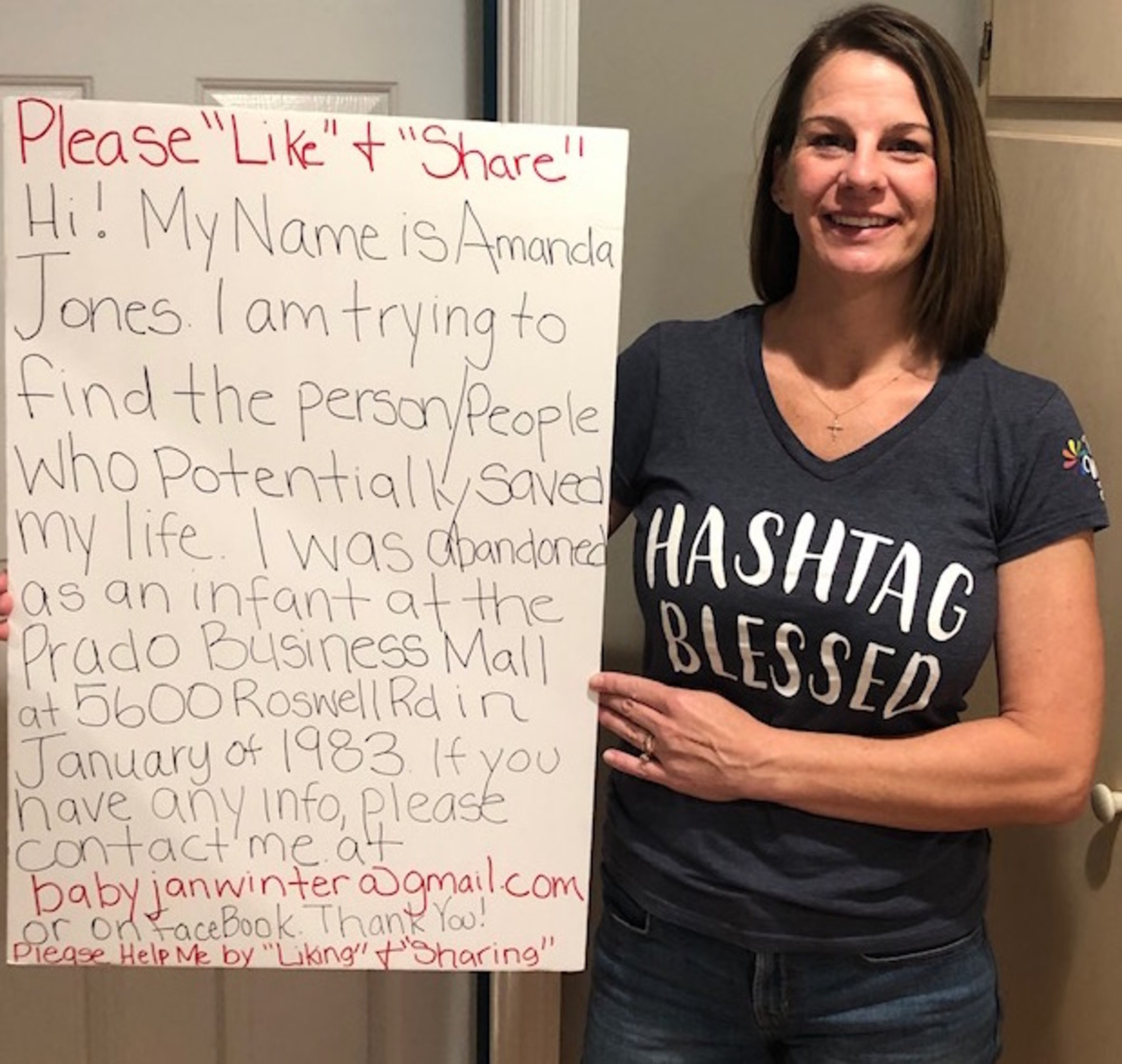 Amanda Jones is hoping to connect with whoever rescued her.