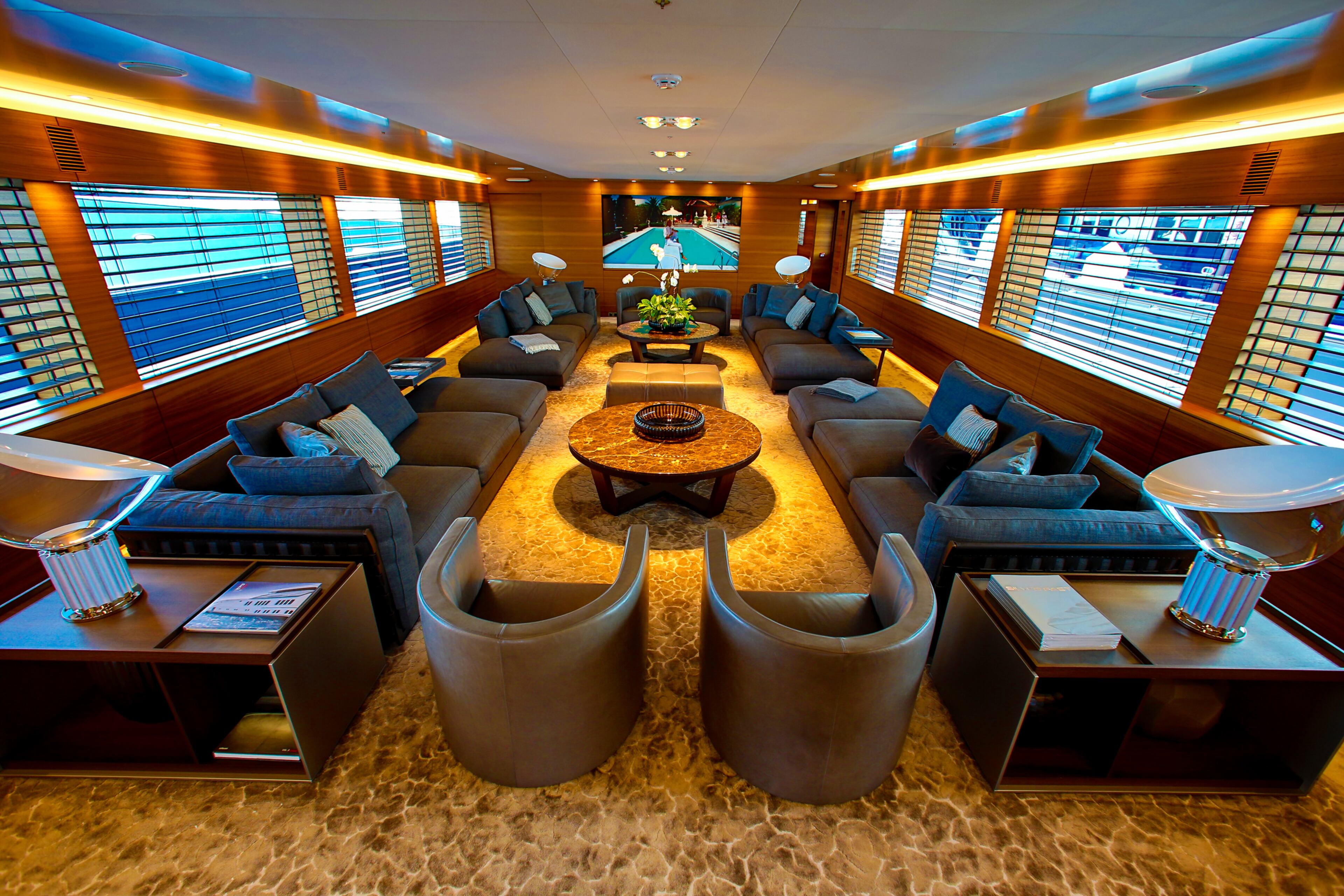 The main saloon inside the 253 foot Silver Fast, the world's largest and fastest aluminum motor yacht, for sale through Burgess for $86.94 million during the Palm Beach International Boat Show on March 17, 2016. (Richard Graulich / The Palm Beach Post)