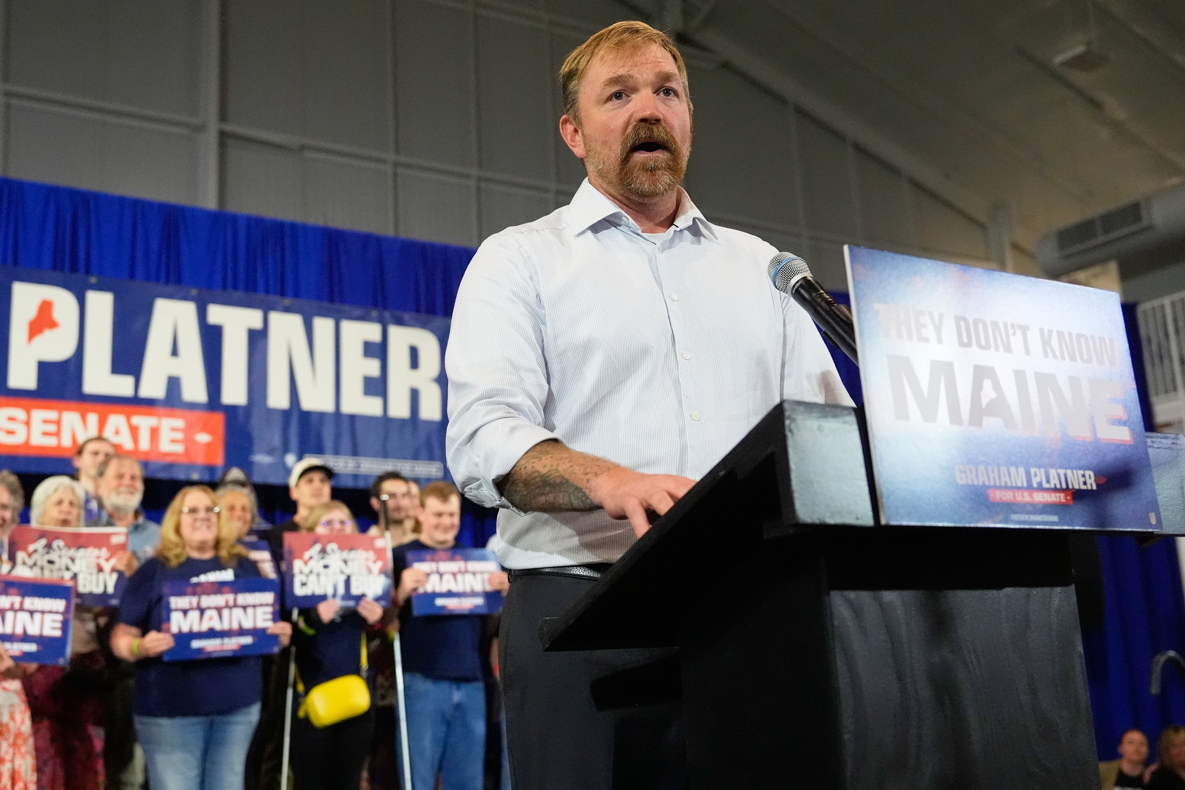 Democratic U.S. Senate candidate Graham Platner speaks during a primary election night watch party after winning the Democratic nomination Tuesday, June 9, 2026, in Blue Hill, Maine. (Robert F. Bukaty/AP)