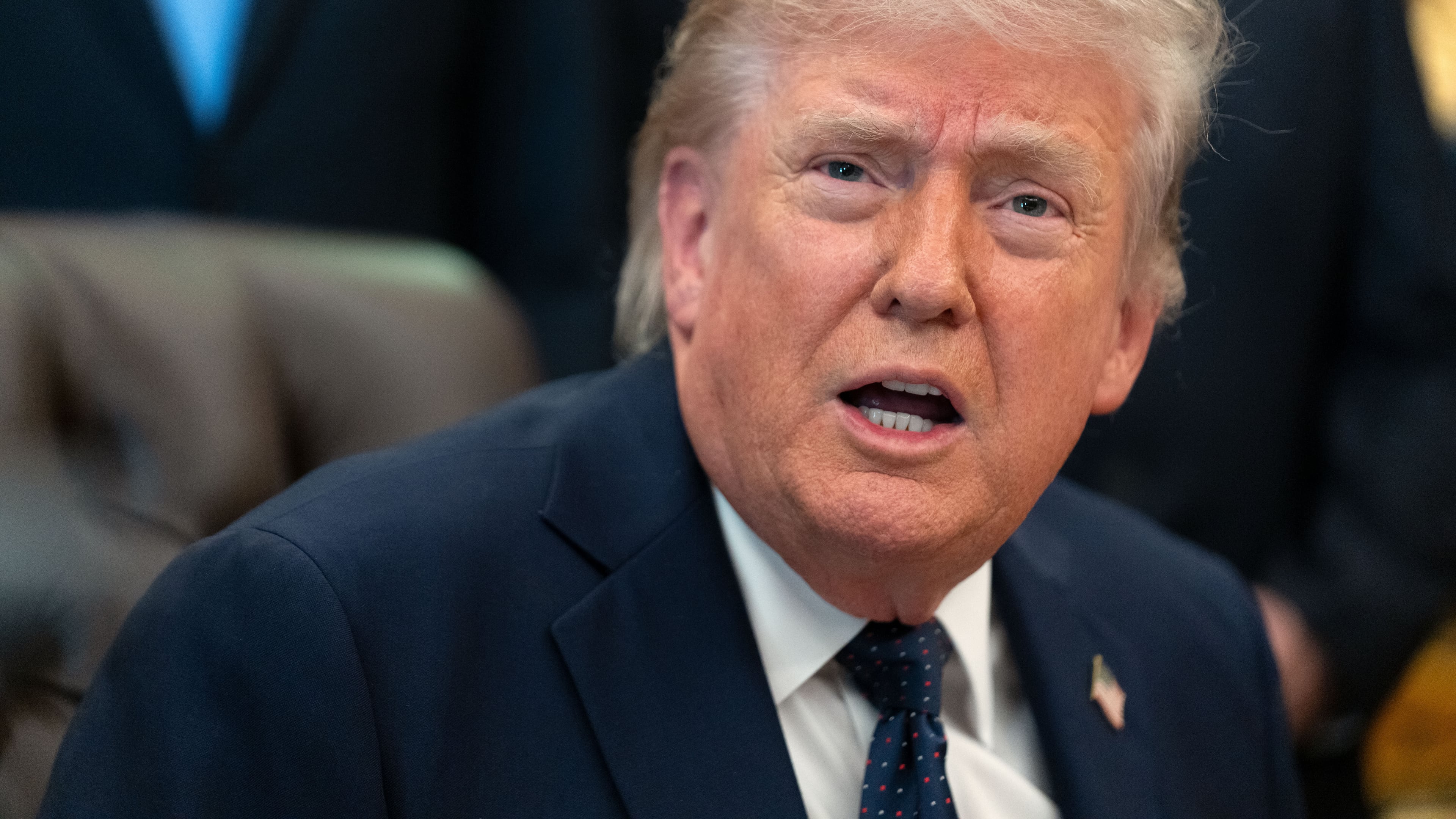 President Donald Trump speaks during an event on health care affordability in the Oval Office at the White House, Thursday, April 23, 2026, in Washington. (AP Photo/Mark Schiefelbein)