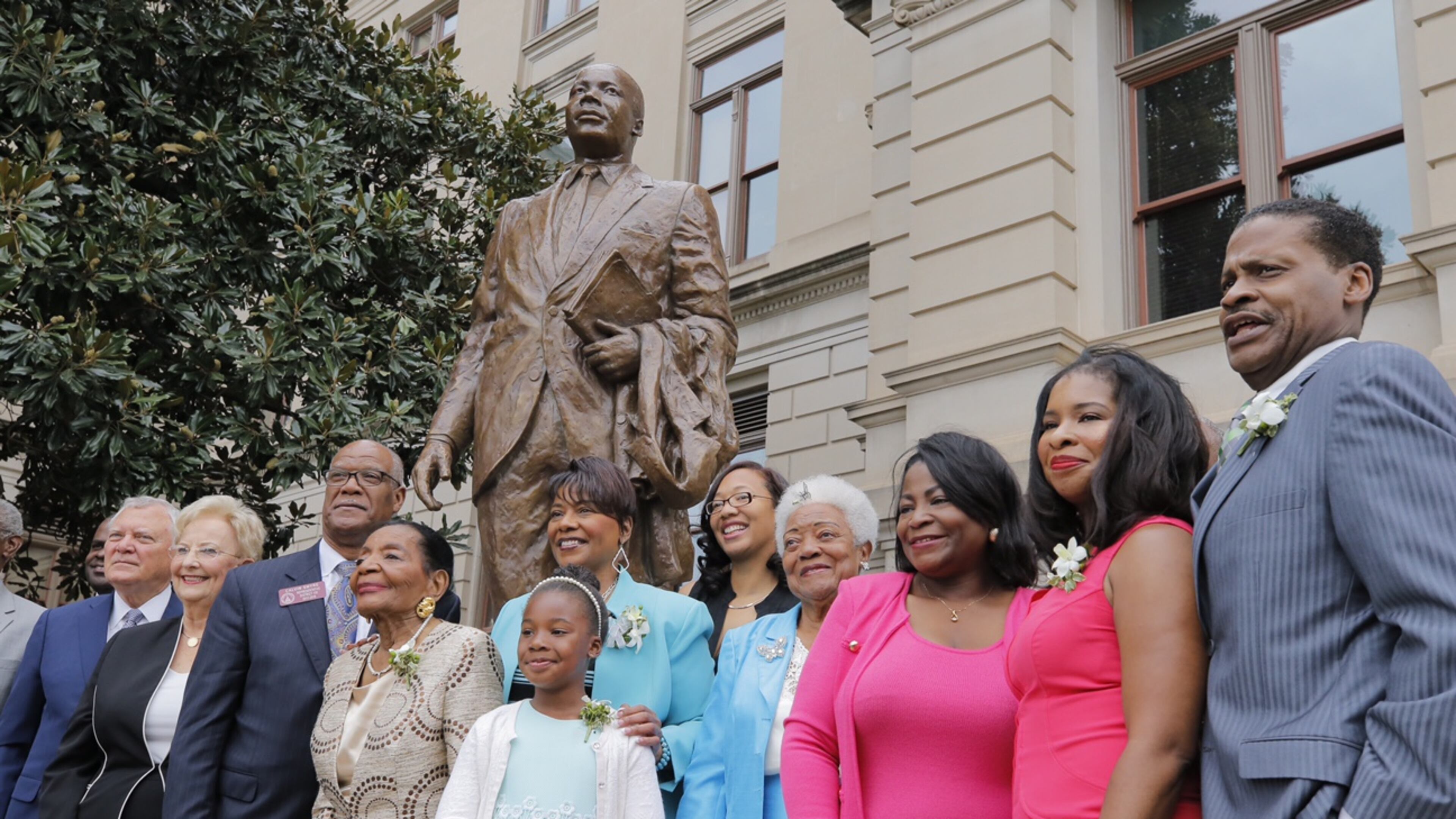 The family of Martin Luther King Jr., with Bernice King in the center, at Monday's ceremonies. Bob Andres, bandres@ajc.com