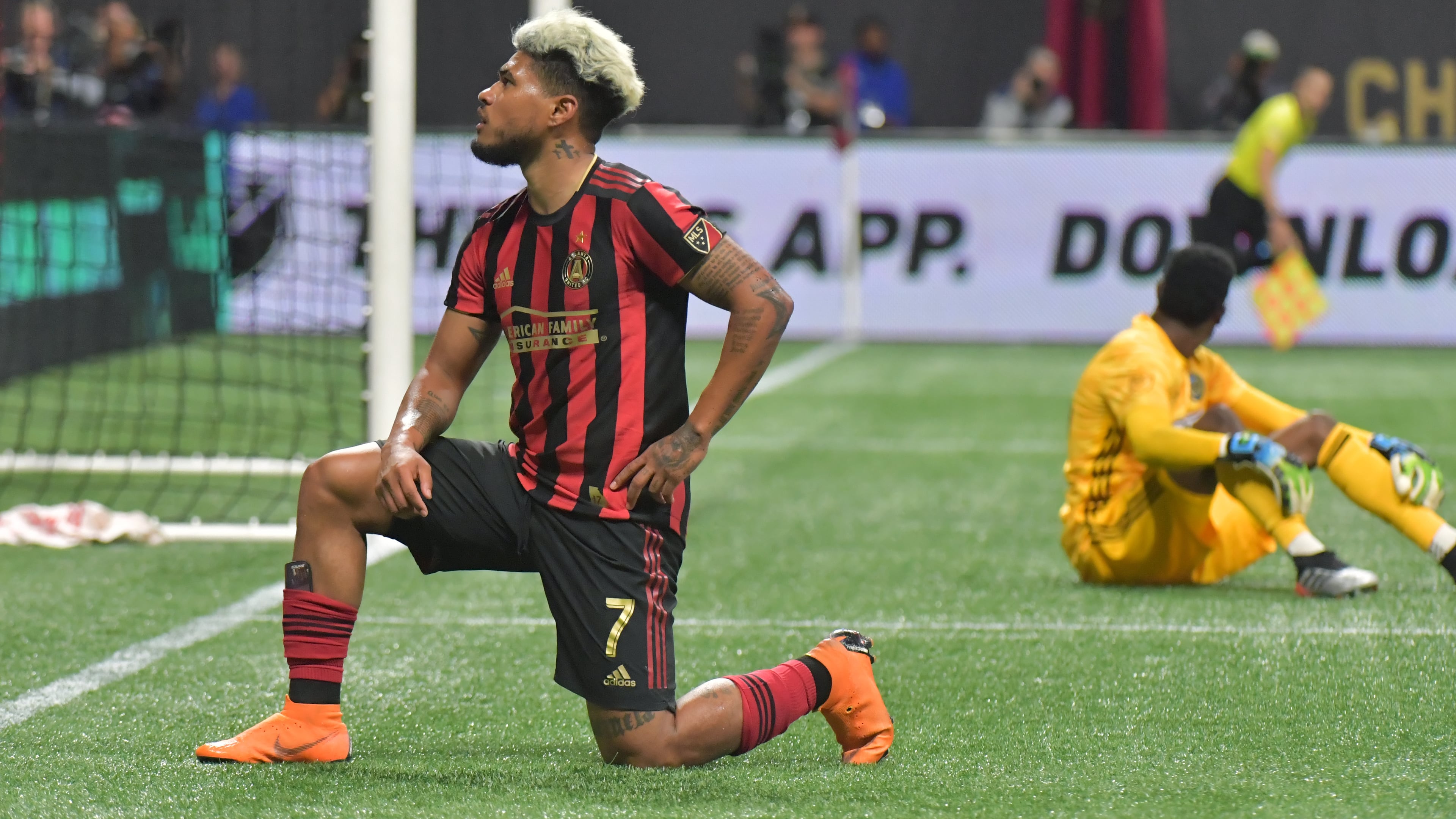 October 24, 2019 Atlanta - Atlanta United forward Josef Martinez (7) celebrates after he scored a goal in the second half during Eastern Conference semifinals of MLS playoffs at Mercedes-Benz Stadium on Thursday, October 24, 2019. Atlanta United won 2-0 over the Philadelphia Union. (Hyosub Shin / Hyosub.Shin@ajc.com)