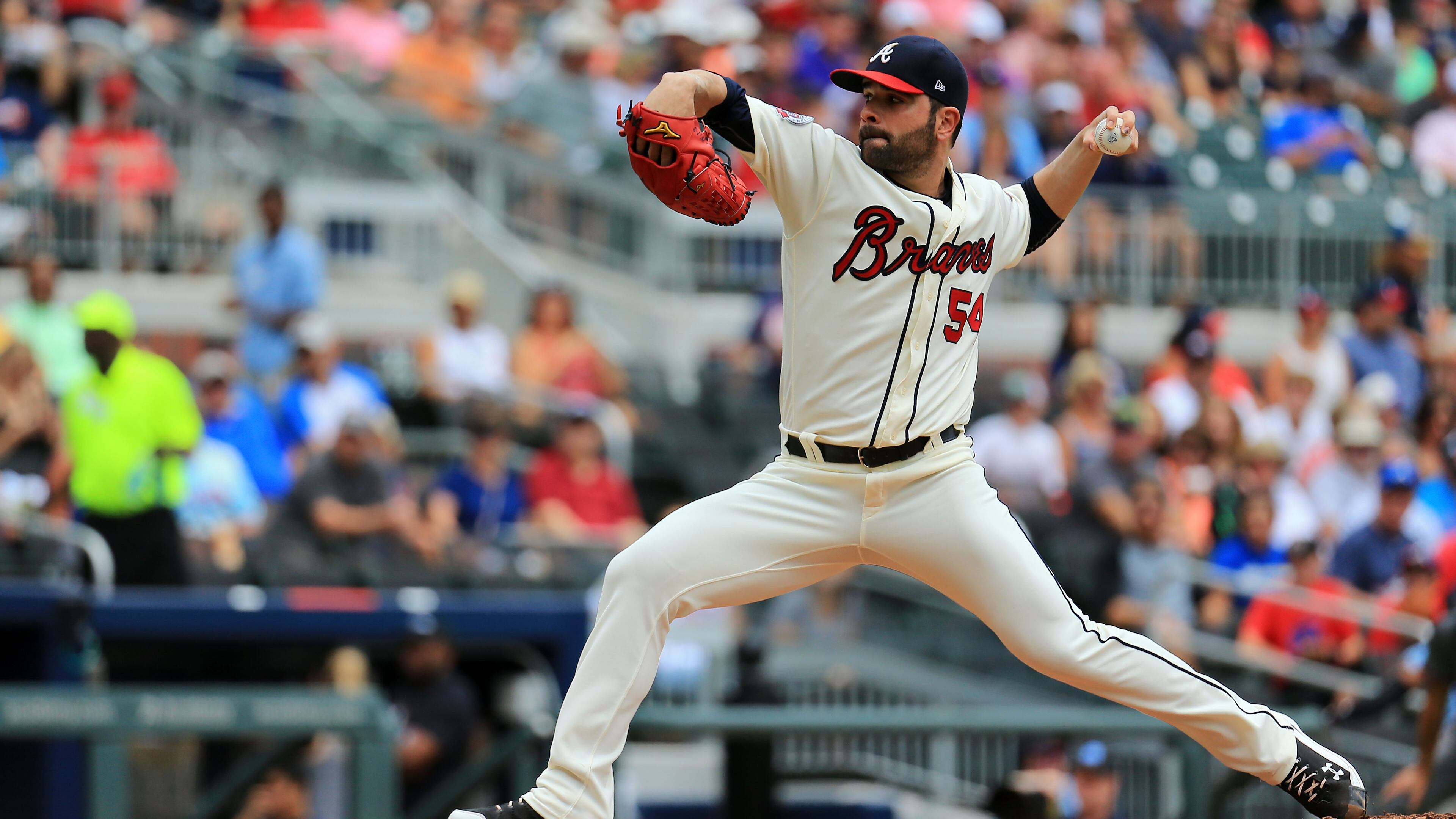 Jaime Garcia of the Braves pitches against the Arizona Diamondbacks at SunTrust Park on July 16, 2017. (Photo by Daniel Shirey/Getty Images)