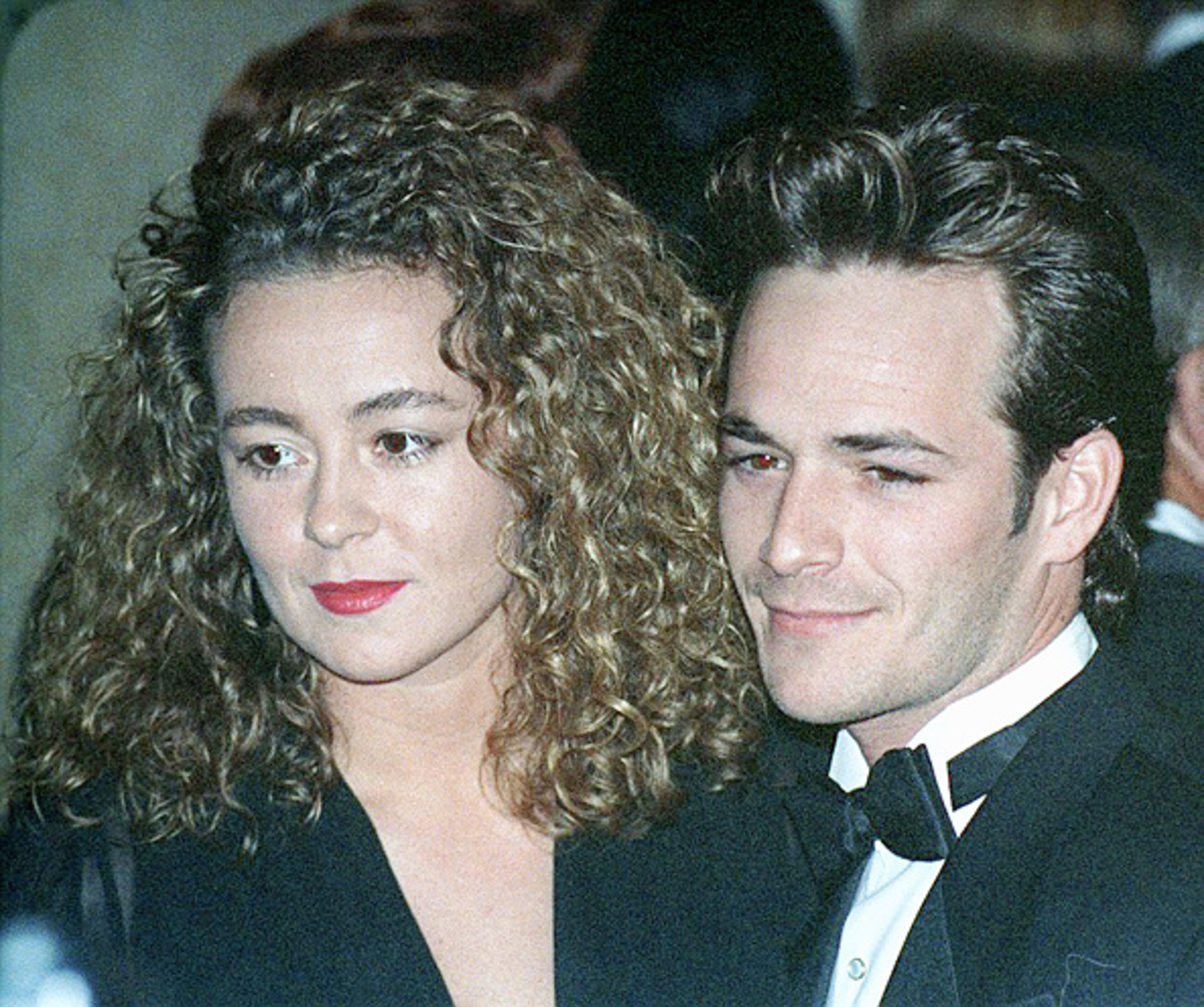 American actor Luke Perry and his wife Rachel Minnie Sharp at the American Friends of The Hebrew University's National Scopus Award Honoring Aaron Spelling, Beverly Hilton Hotel, Los Angeles, California, US, 30th January 1993. (Photo by Kypros/Getty Images)