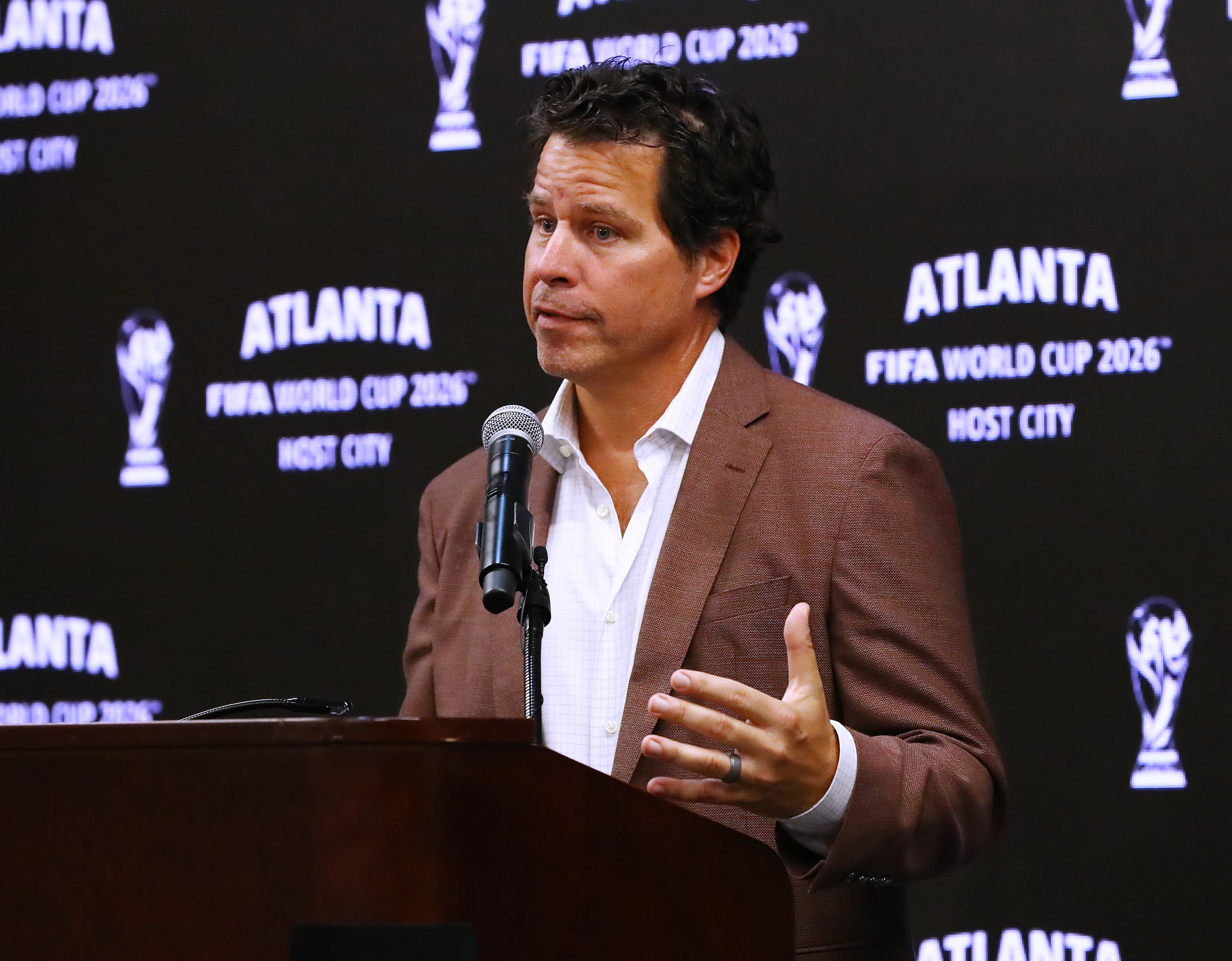 061622 Atlanta: Dan Corso, Atlanta Sports Council, takes questions during the Host City announcement press conference for the 2026 World Cup at Mercedes-Benz Stadium on Thursday, June 16, 2022, in Atlanta. “Curtis Compton / Curtis.Compton@ajc.com”