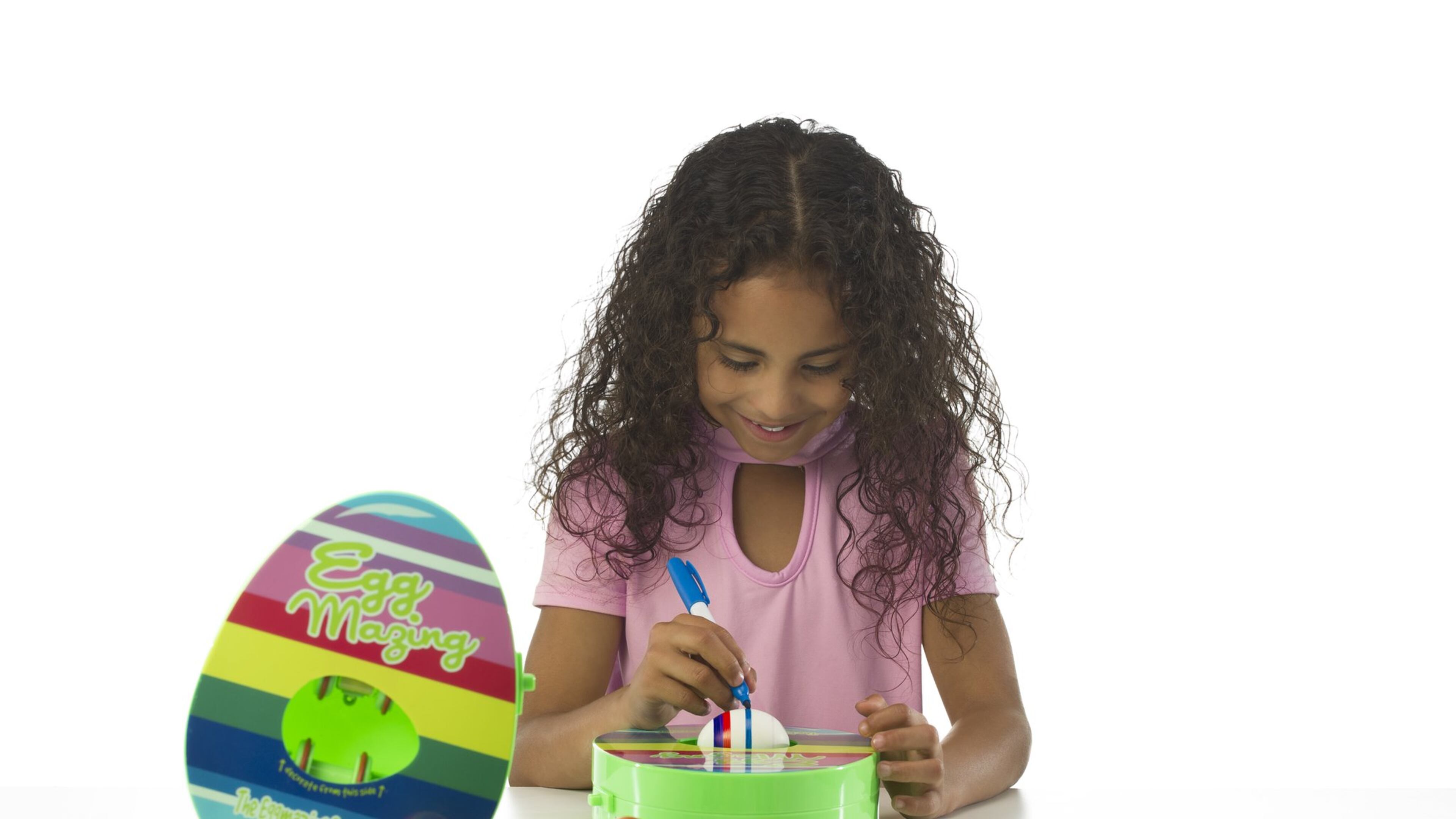 Decorating eggs is easy with EggMazing, a kit featuring a spinner and eight brightly colored quick-drying markers. Contributed by Hey Buddy Hey Pal Investments, LLC