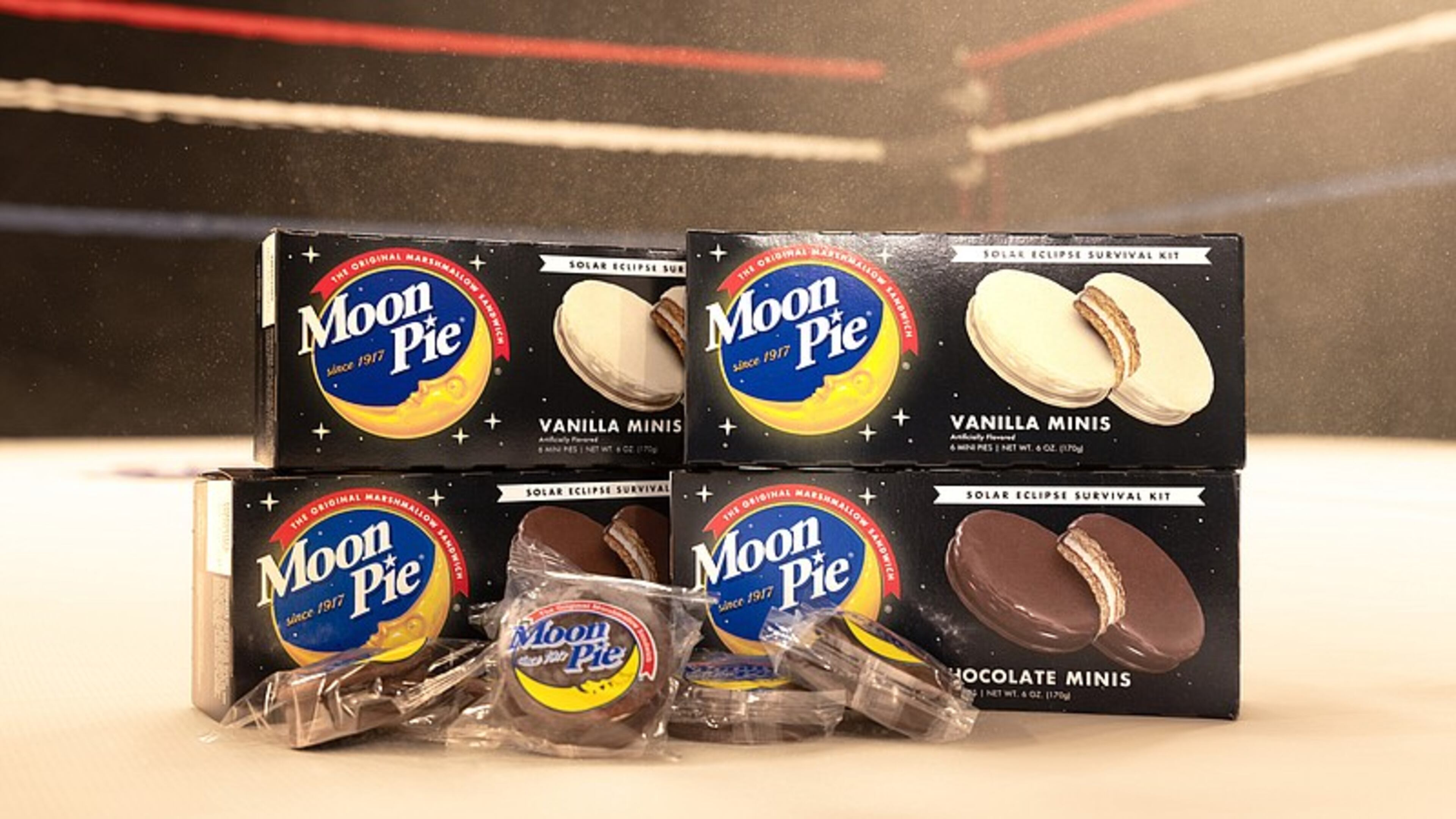 The "blackout" MoonPie boxes feature a variety of MoonPie flavors to help celebrate the solar eclipse on Monday. (Chattanooga Bakery Inc.)
