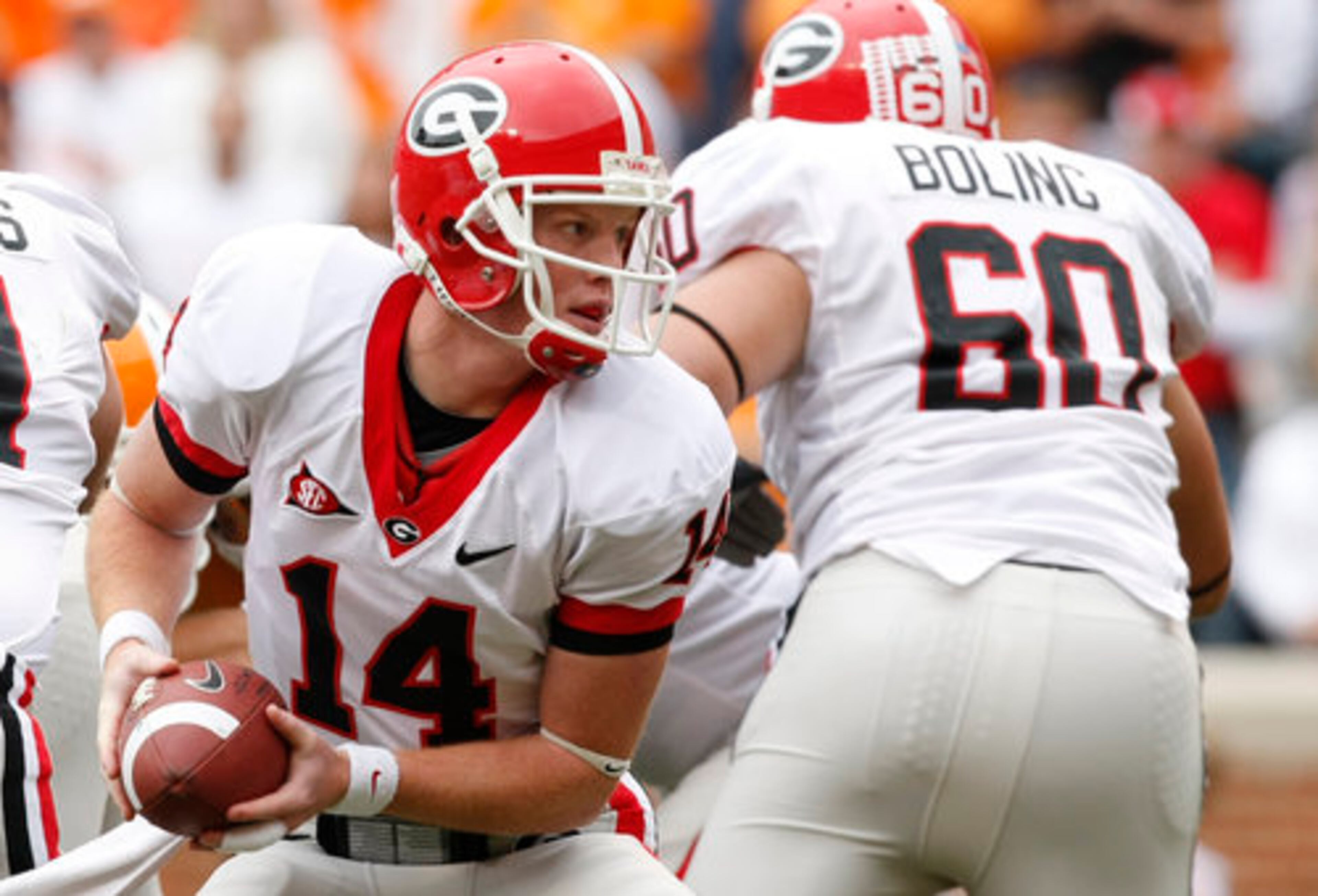 Georgia QB Joe Cox struggled against the Vols, passing for only 146 yards with two interceptions and no touchdowns.