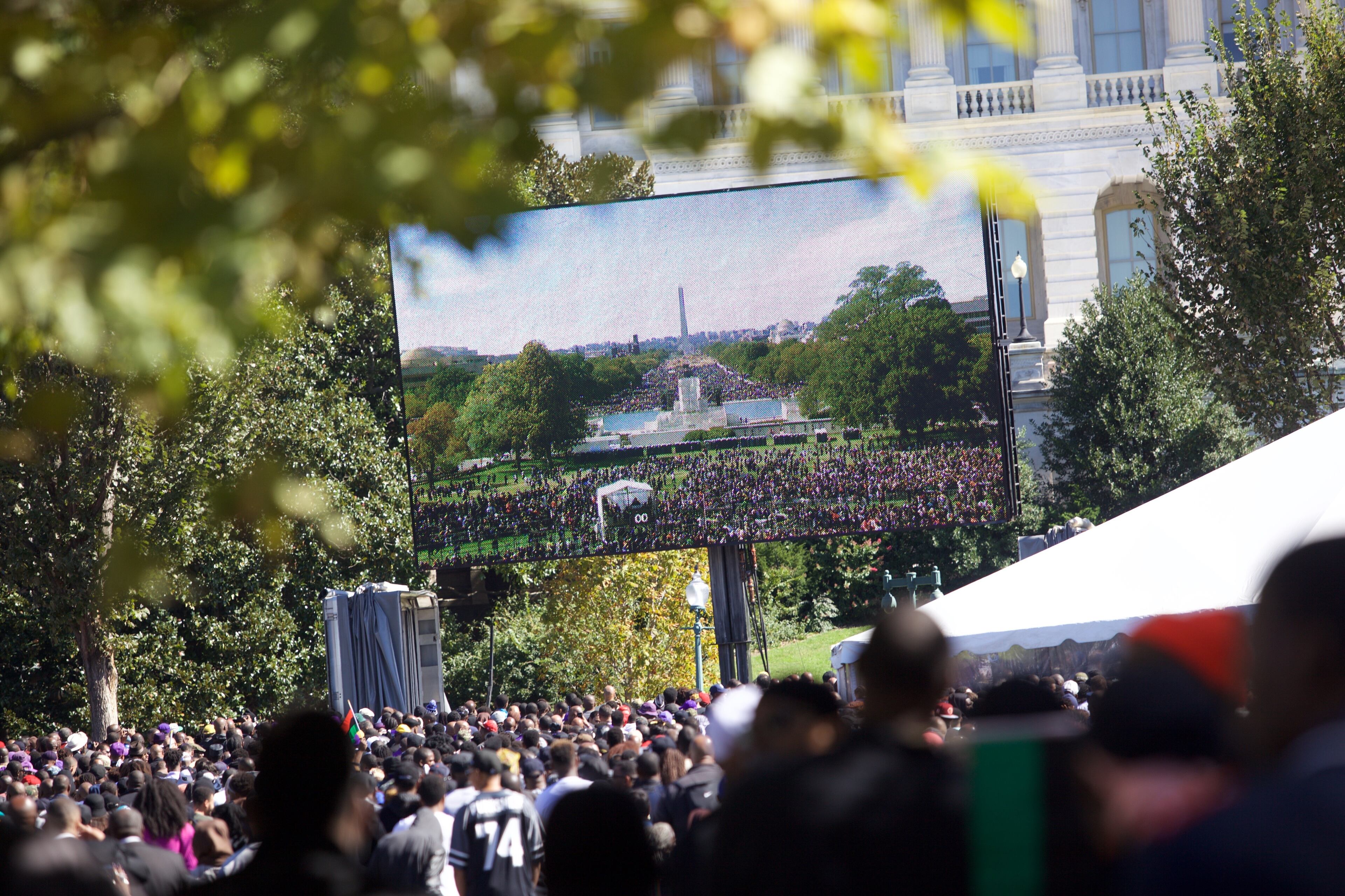 WASHINGTON, USA - OCTOBER 10: Thousands of blacks from around the U.S., chanting for justice and change in policing against the black community gather outside the National Mall to mark the 20th anniversary of the Million Man March, Washington, DC, October 10, 2015. (Photo by Kasm Ileri/Anadolu Agency/Getty Images)