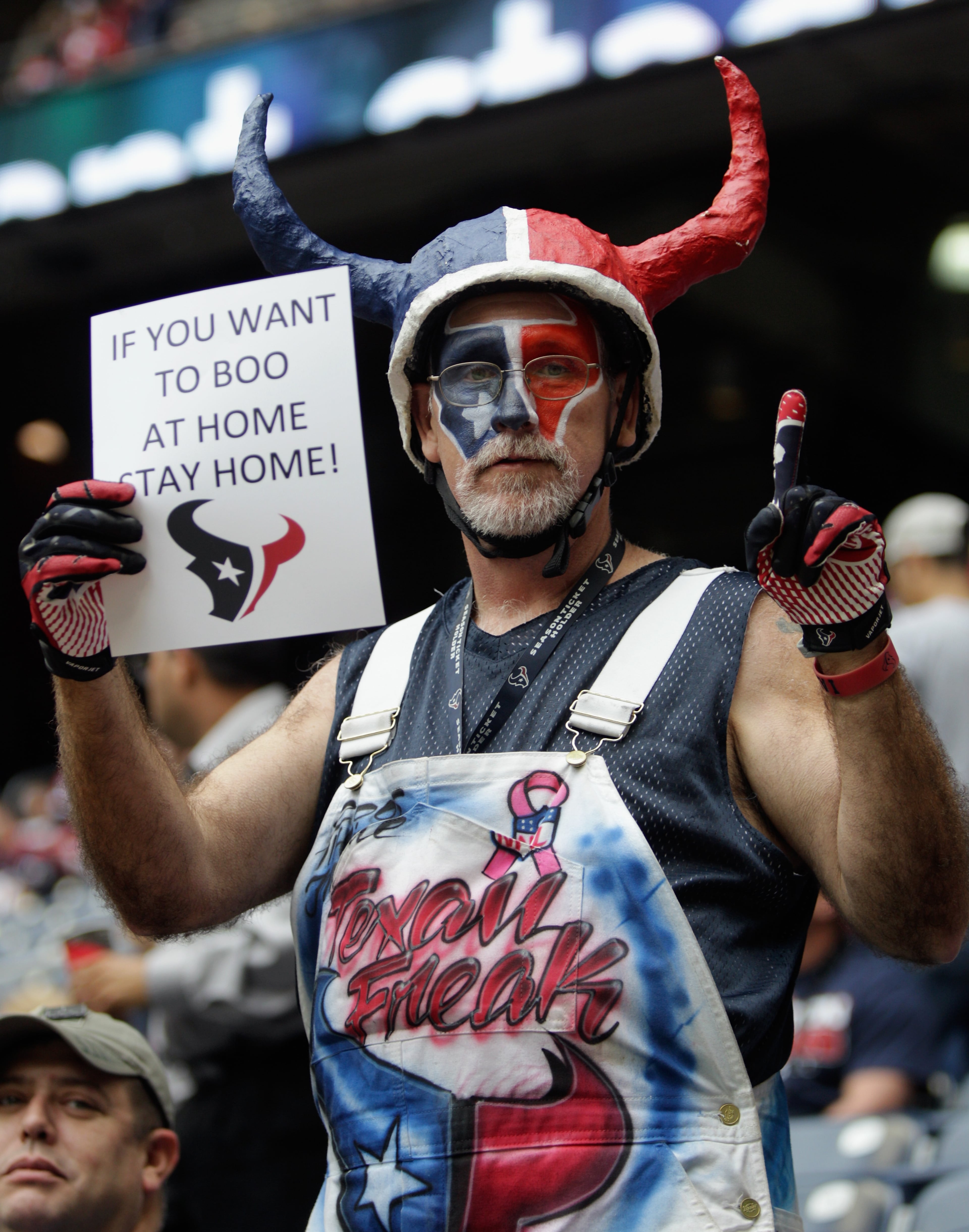A Houston Texans fan shows his support during the game against the Denver Broncos at Reliant Stadium. (Photo by Bob Levey/Getty Images)