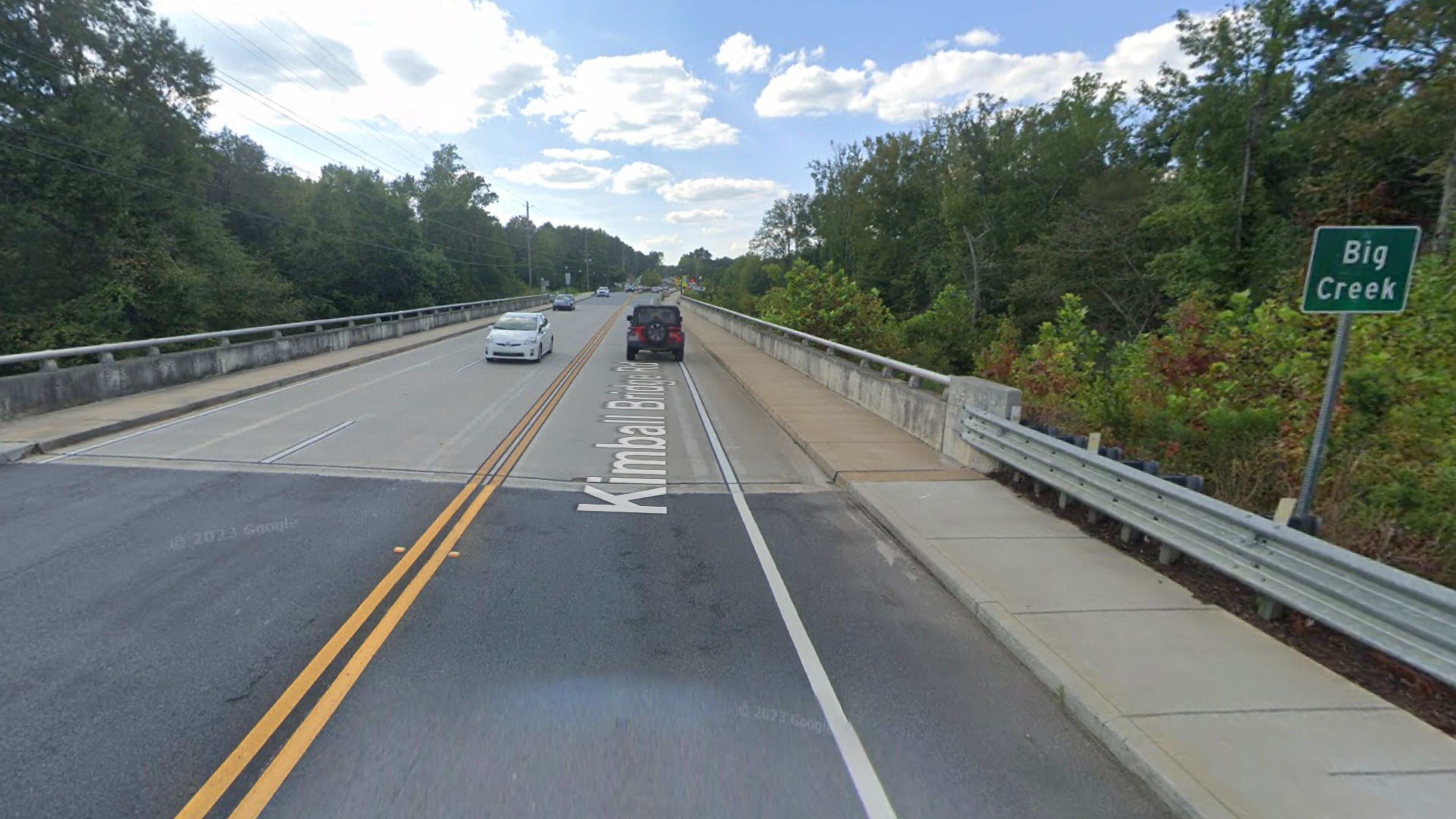 The bridge on Kimball Bridge Road over Big Creek in Alpharetta is one of six to be repaired in FY 2024. (Google Maps)
