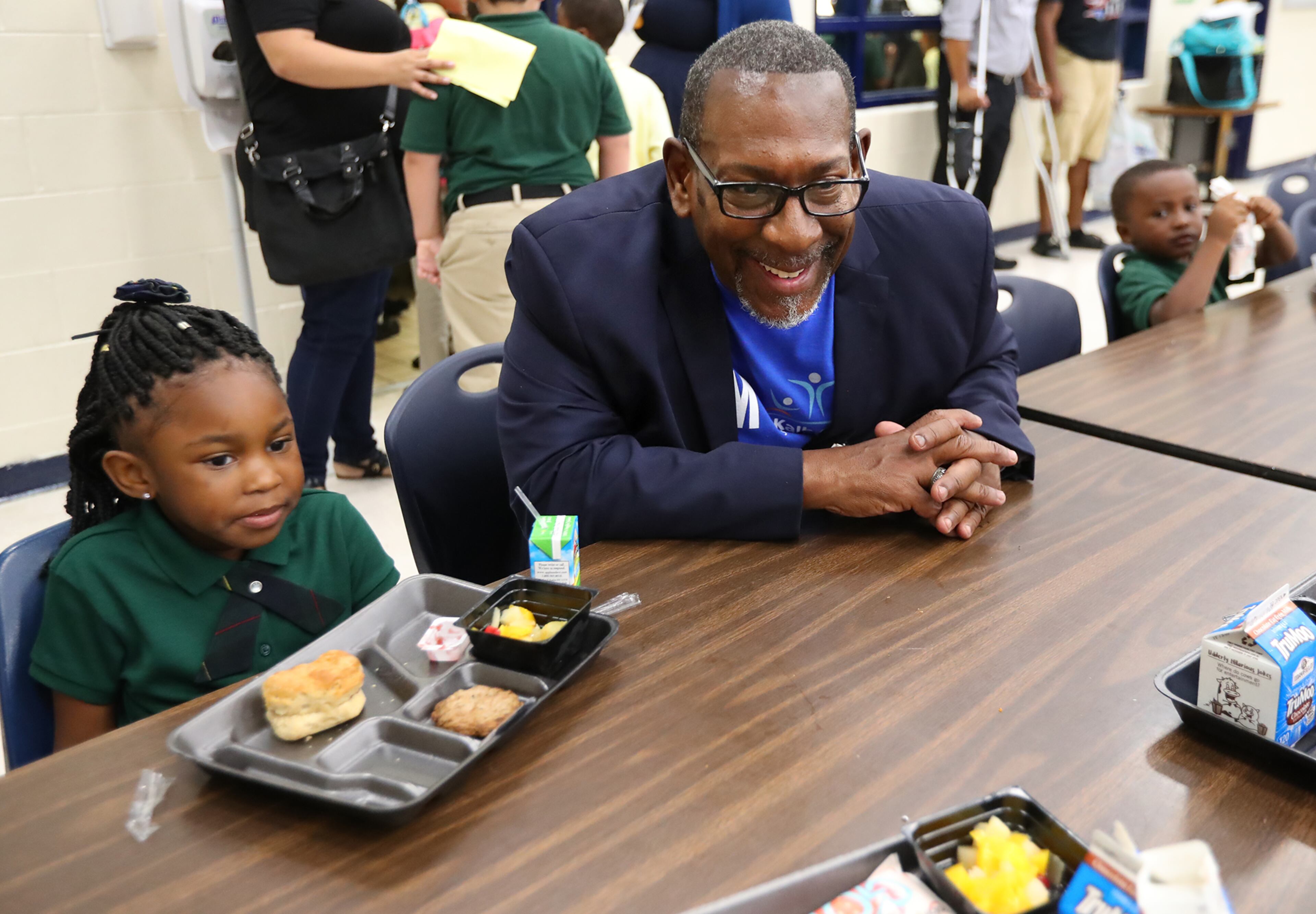 August 7, 2017 Lithonia; Fifth grade student Isaiah Brown, 10, enjoys the freedom of an open hallway as he is the first student to arrive for the first day of school at Edward L Bouie Elementary School on Monday, August 7, 2017, in Lithonia. Curtis Compton/ccompton@ajc.com