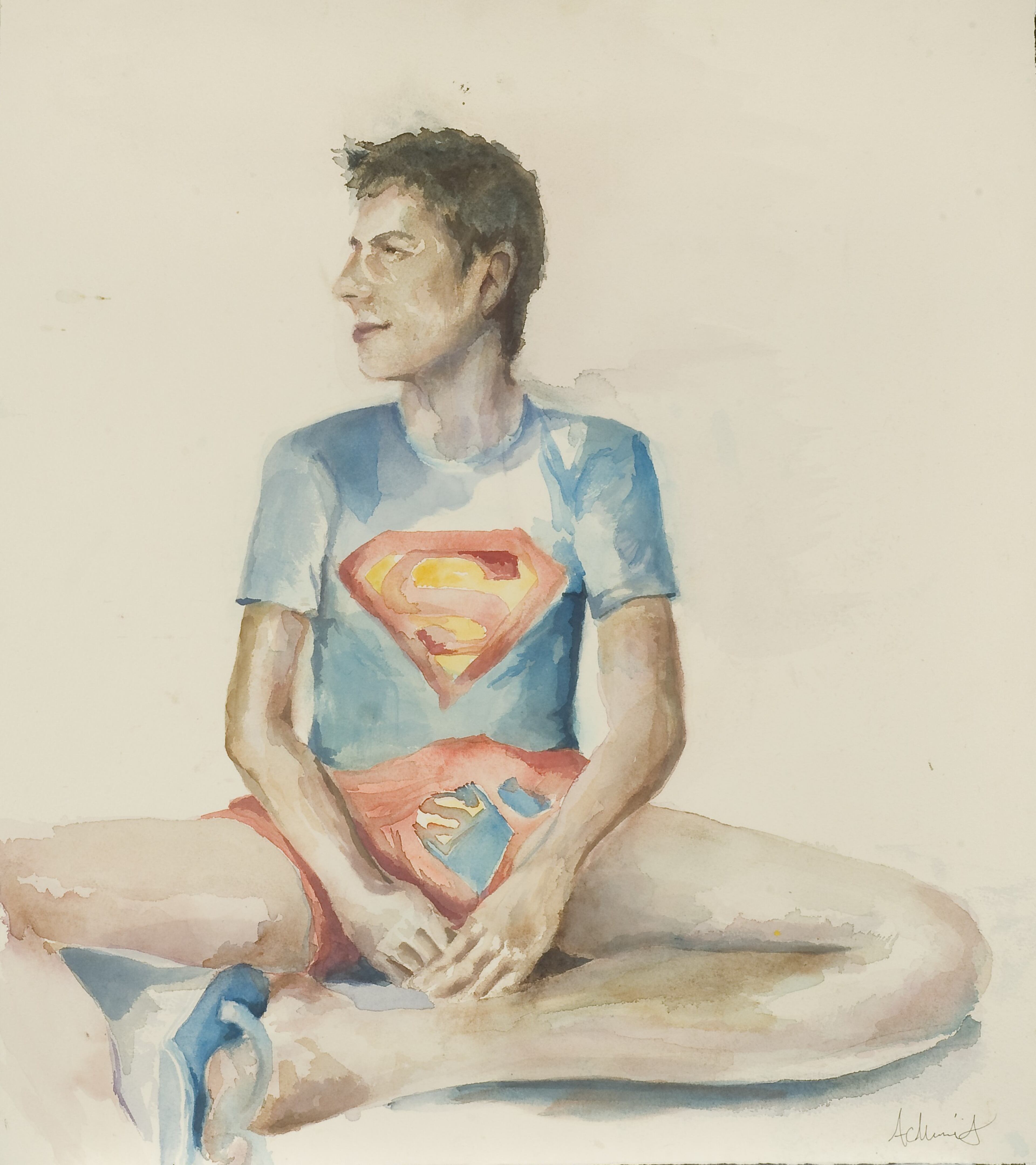 Abbie Merritt (American, founded 1987), Super Man (Josh), 2011, watercolor on paper, 24 × 24 inches. High Museum of Art, Atlanta, purchase with Antinori Fund, 2015.129.