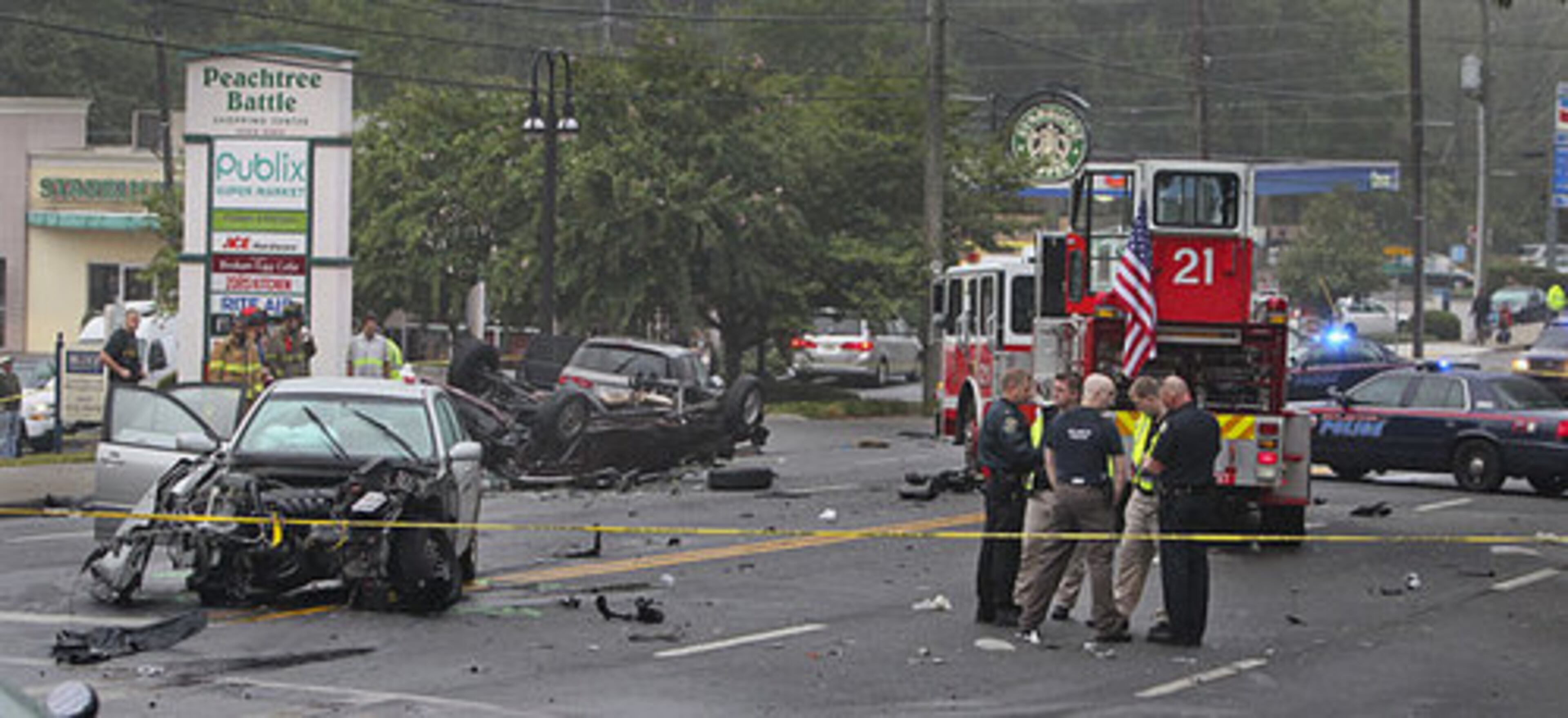 "There was a short pursuit," Atlanta police spokeswoman Kim Jones said. "At Peachtree Road and Peachtree Battle, the stolen vehicle struck another vehicle, and a third vehicle was also struck."