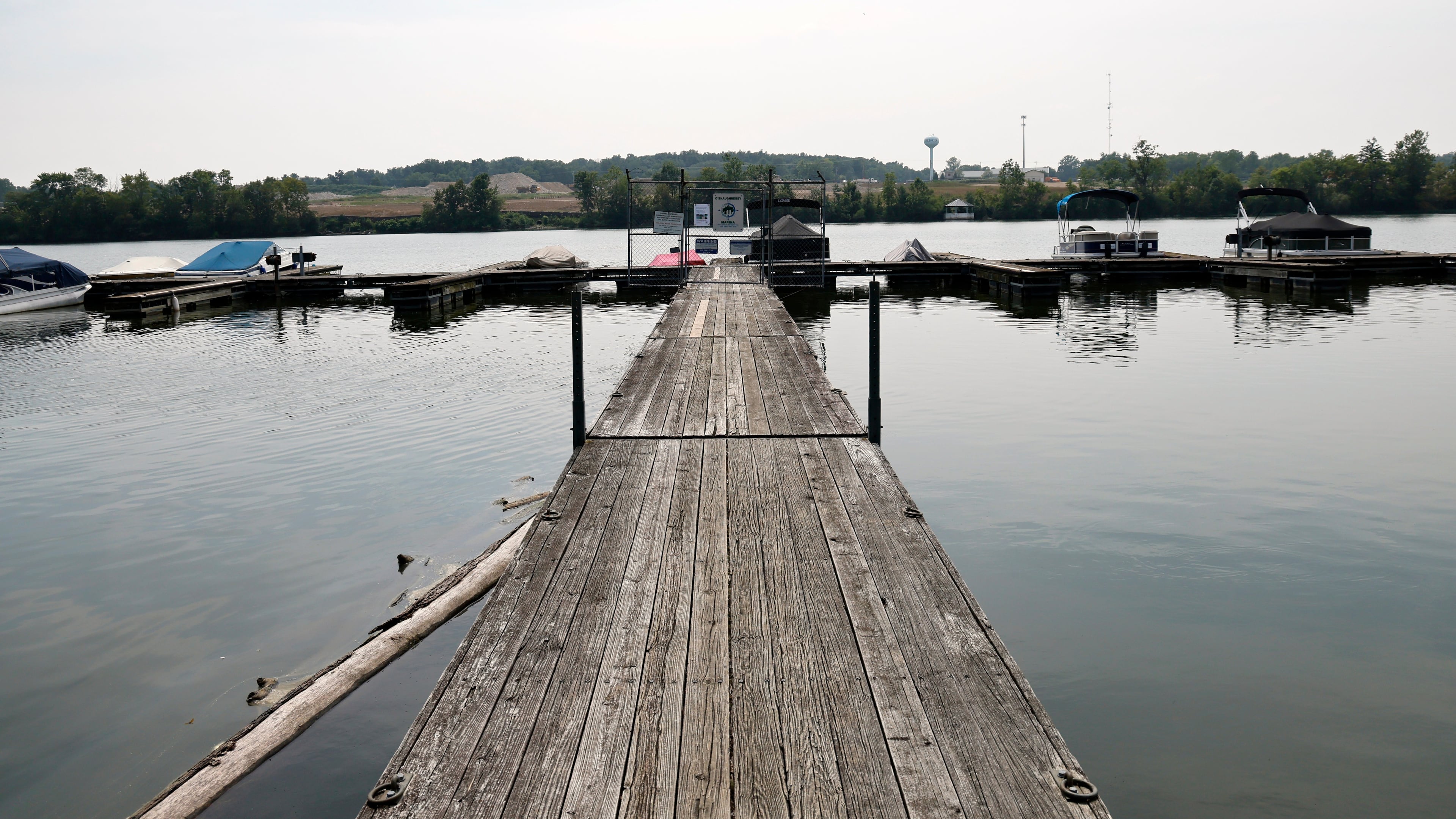 A view of the Scioto River near where multiple people died after several of them went into the water to help another person who was struggling to swim Monday, July 20, 2026, in Powell, Ohio. (AP Photo/Jay LaPrete)